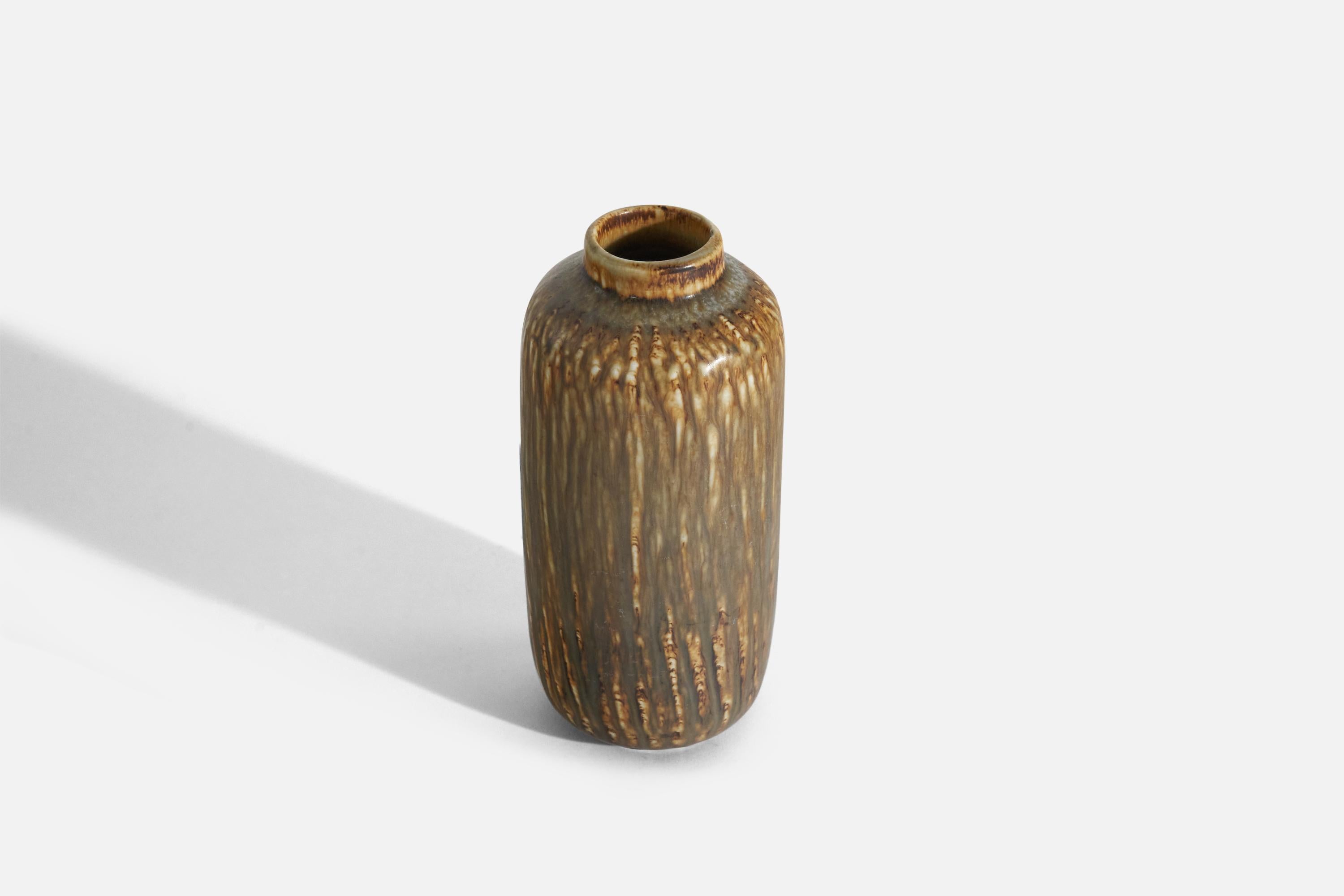 European Gunnar Nylund, Vase, Brown and Yellow-Glazed Stoneware, Rörstrand, Sweden, 1950s For Sale