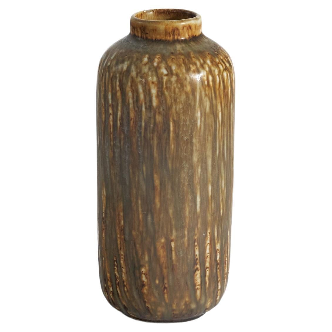 Gunnar Nylund, Vase, Brown and Yellow-Glazed Stoneware, Rörstrand, Sweden, 1950s For Sale