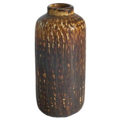 Gunnar Nylund, Vase, Braunes und gelb glasiertes Steingut, Rörstrand, Schweden, 1950er Jahre