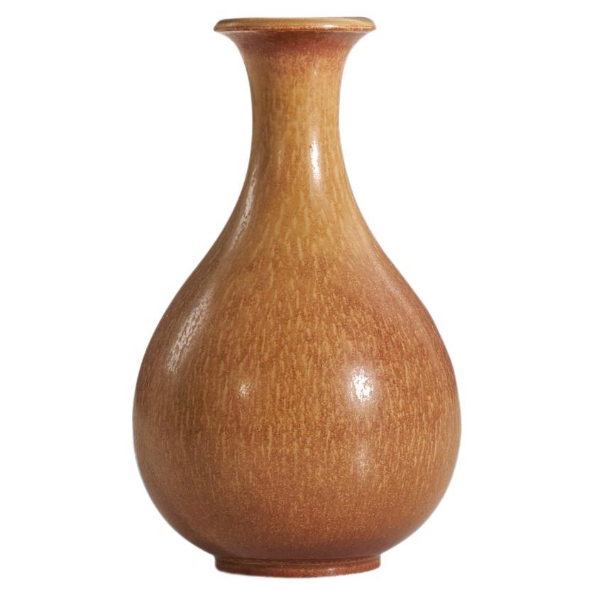 Gunnar Nylund, Vase, Brown-Glazed Stoneware, Rörstand, Sweden, 1940s