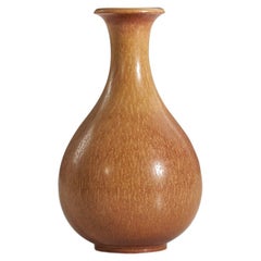 Gunnar Nylund, Vase, braun glasiertes Steingut, Rrstand, Schweden, 1940er Jahre