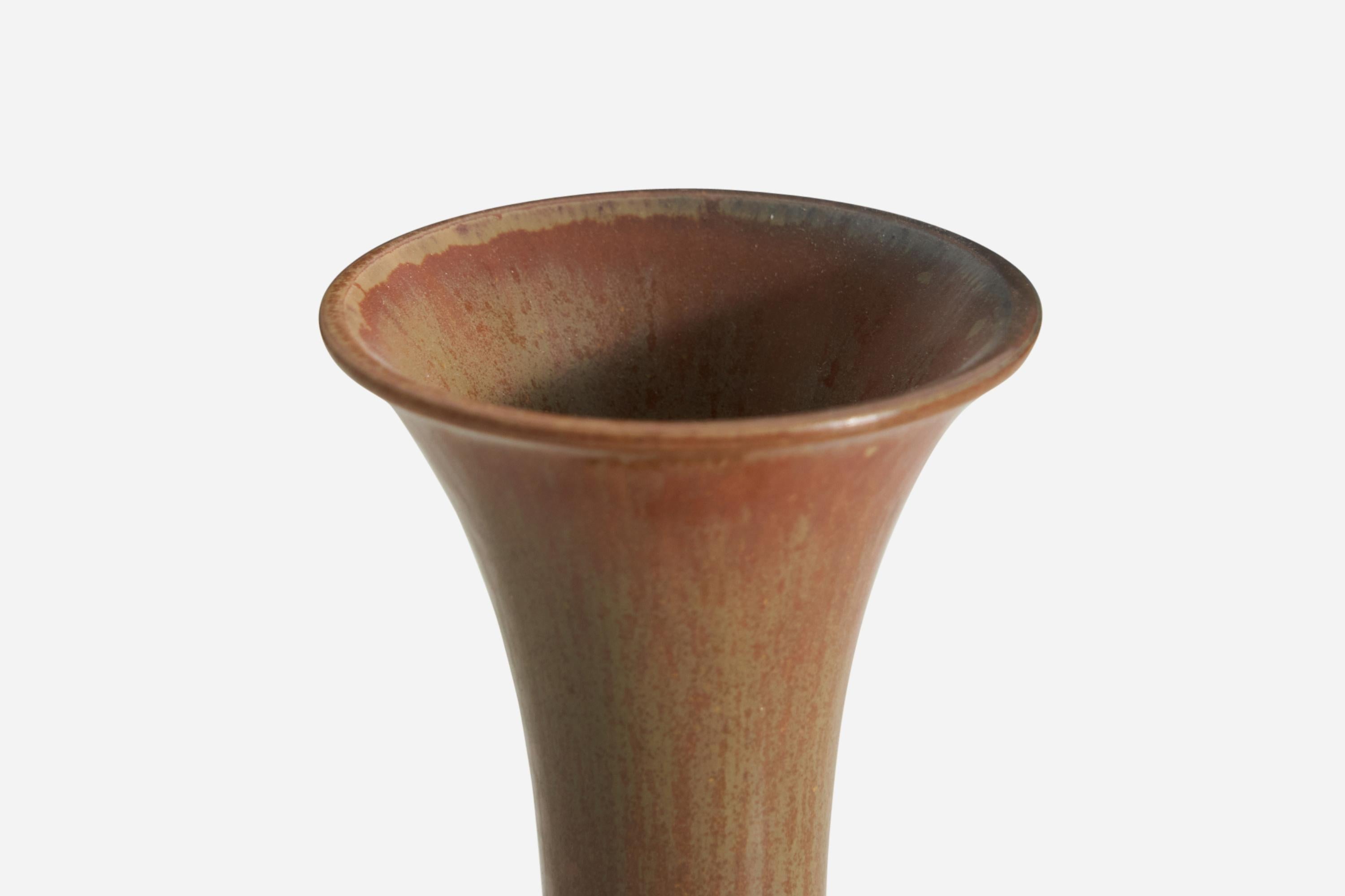Mid-Century Modern Gunnar Nylund, Vase, Brown Glazed Stoneware, Rörstand, Sweden, 1950s For Sale