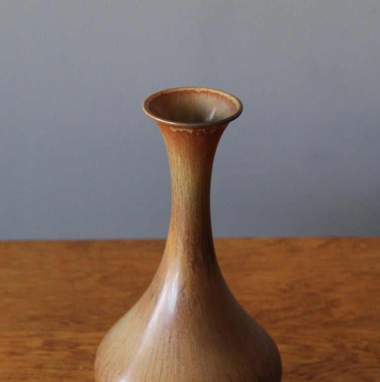 European Gunnar Nylund, Vase, Brown Glazed Stoneware, Rörstand, Sweden, 1950s For Sale