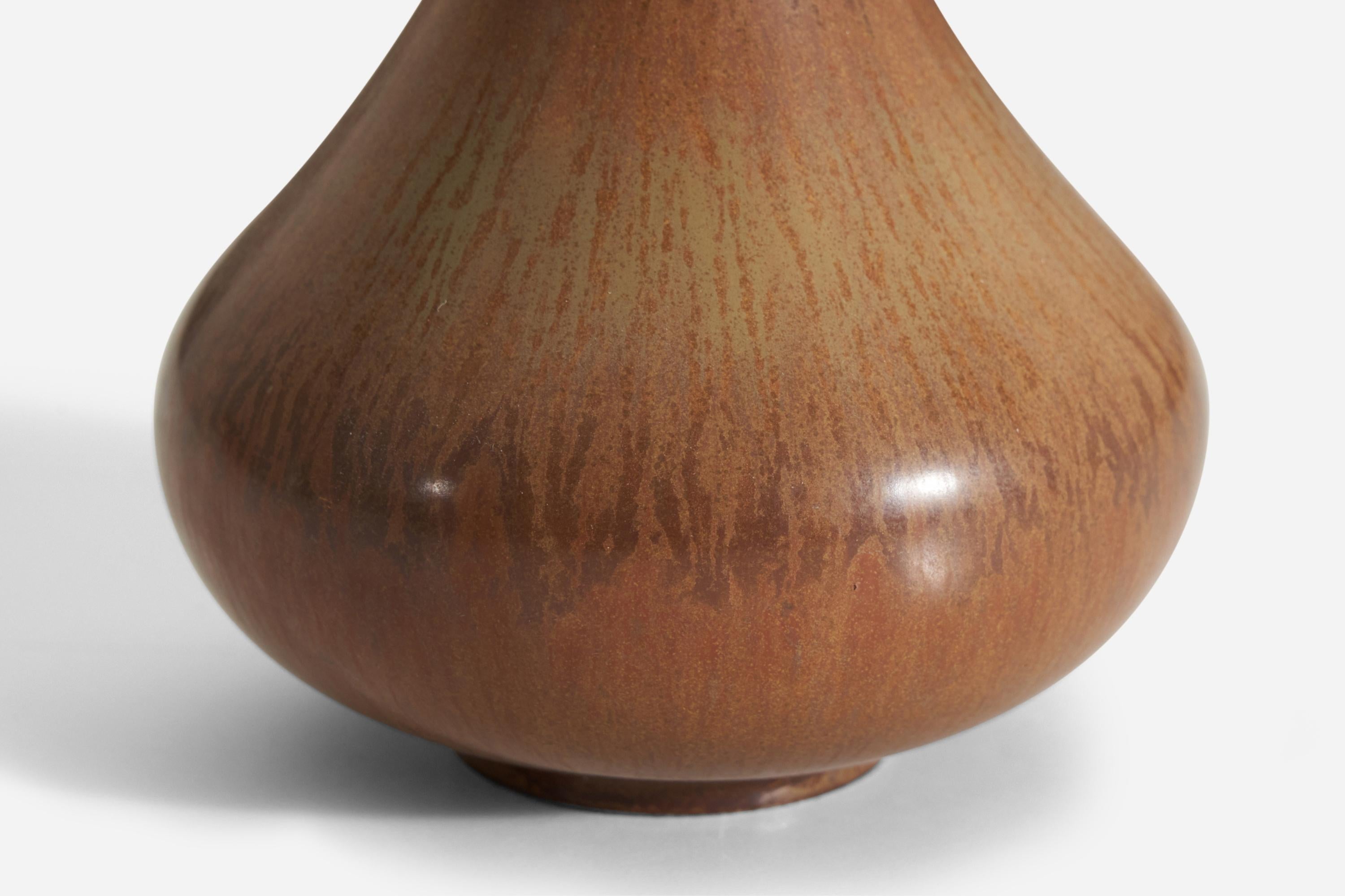 European Gunnar Nylund, Vase, Brown Glazed Stoneware, Rörstand, Sweden, 1950s For Sale