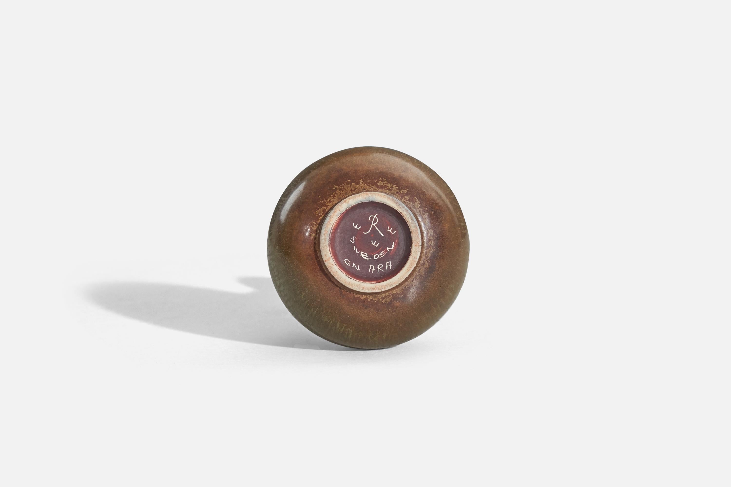 Mid-20th Century Gunnar Nylund, Vase, Brown-Glazed Stoneware, Rörstand, Sweden, 1950s For Sale