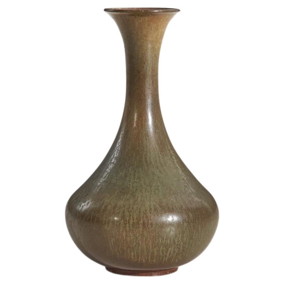 Gunnar Nylund, Vase, Brown-Glazed Stoneware, Rörstand, Sweden, 1950s