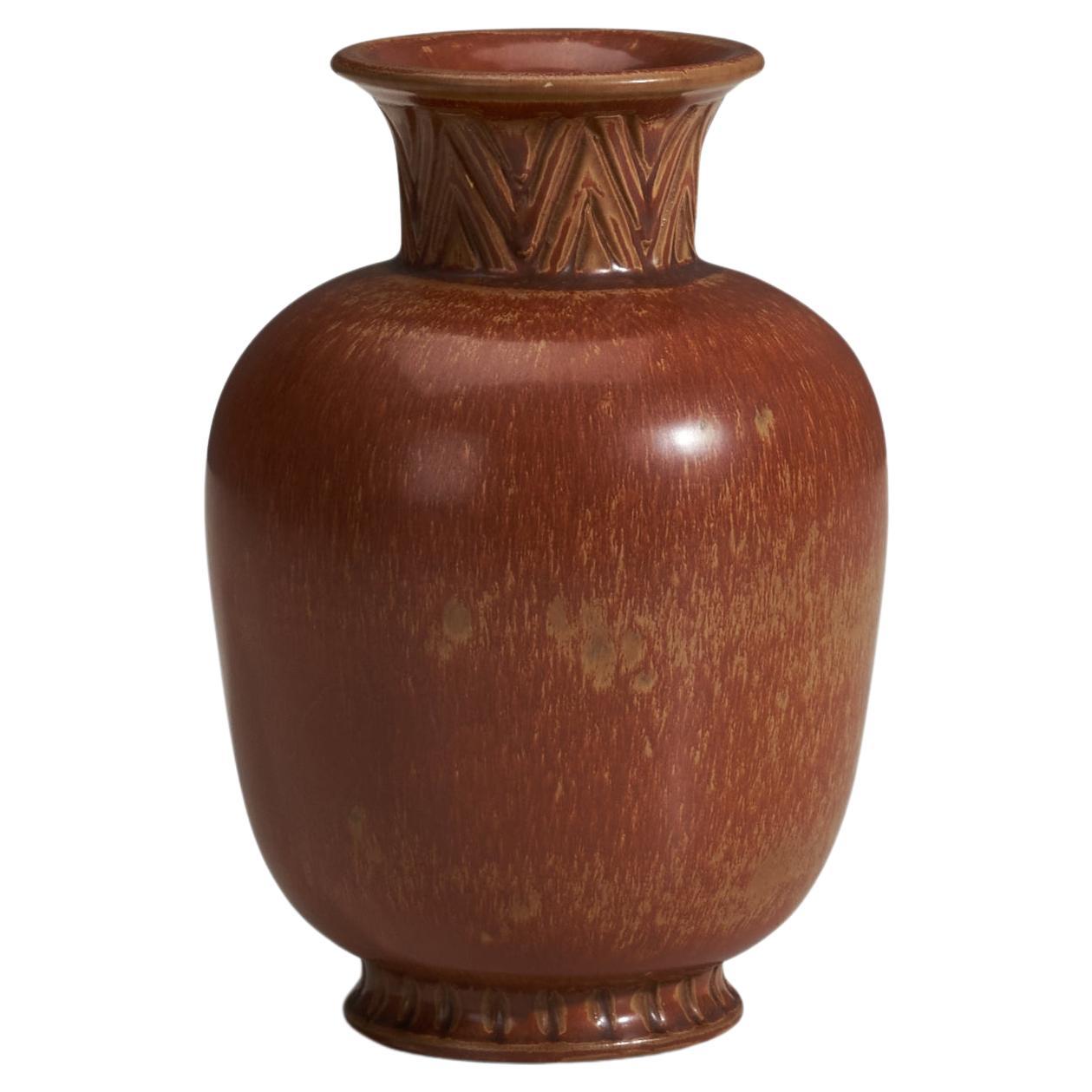 Gunnar Nylund, Vase, Brown Glazed Stoneware, Rörstrand, Sweden, 1940s
