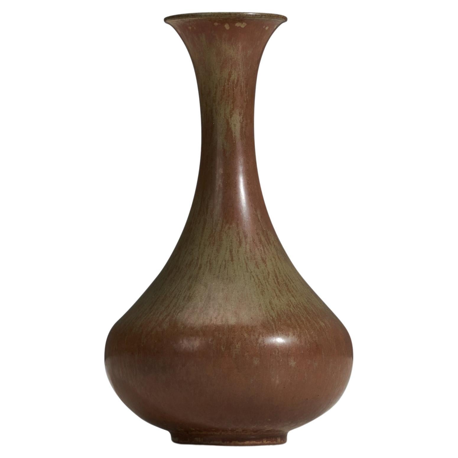 Gunnar Nylund, Vase, Brown Glazed Stoneware, Rörstrand, Sweden, 1940s For Sale