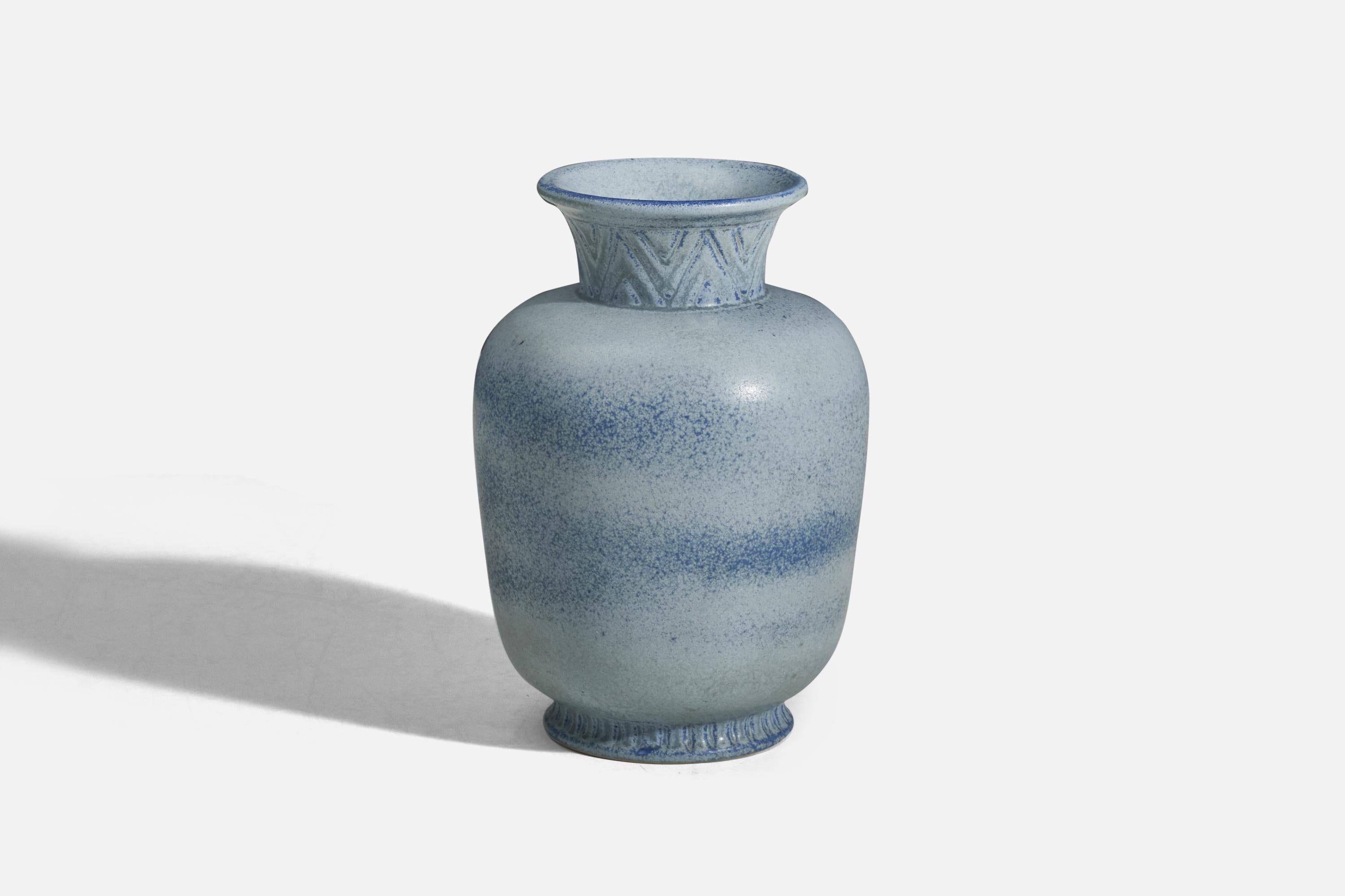 Scandinavian Modern Gunnar Nylund, Vase, Light-Blue Glazed Stoneware, Rörstrand, Sweden, 1950s For Sale