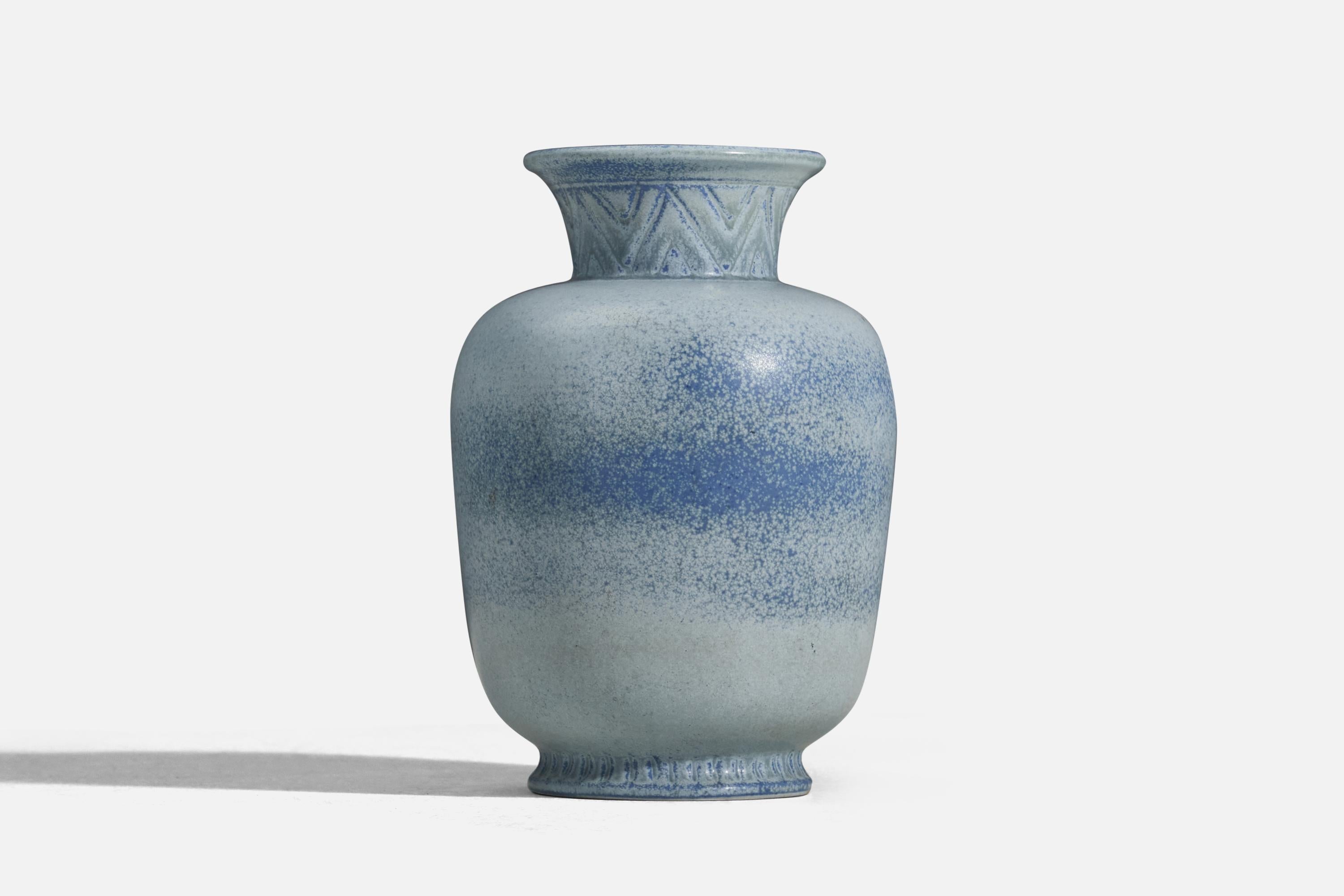 Swedish Gunnar Nylund, Vase, Light-Blue Glazed Stoneware, Rörstrand, Sweden, 1950s For Sale