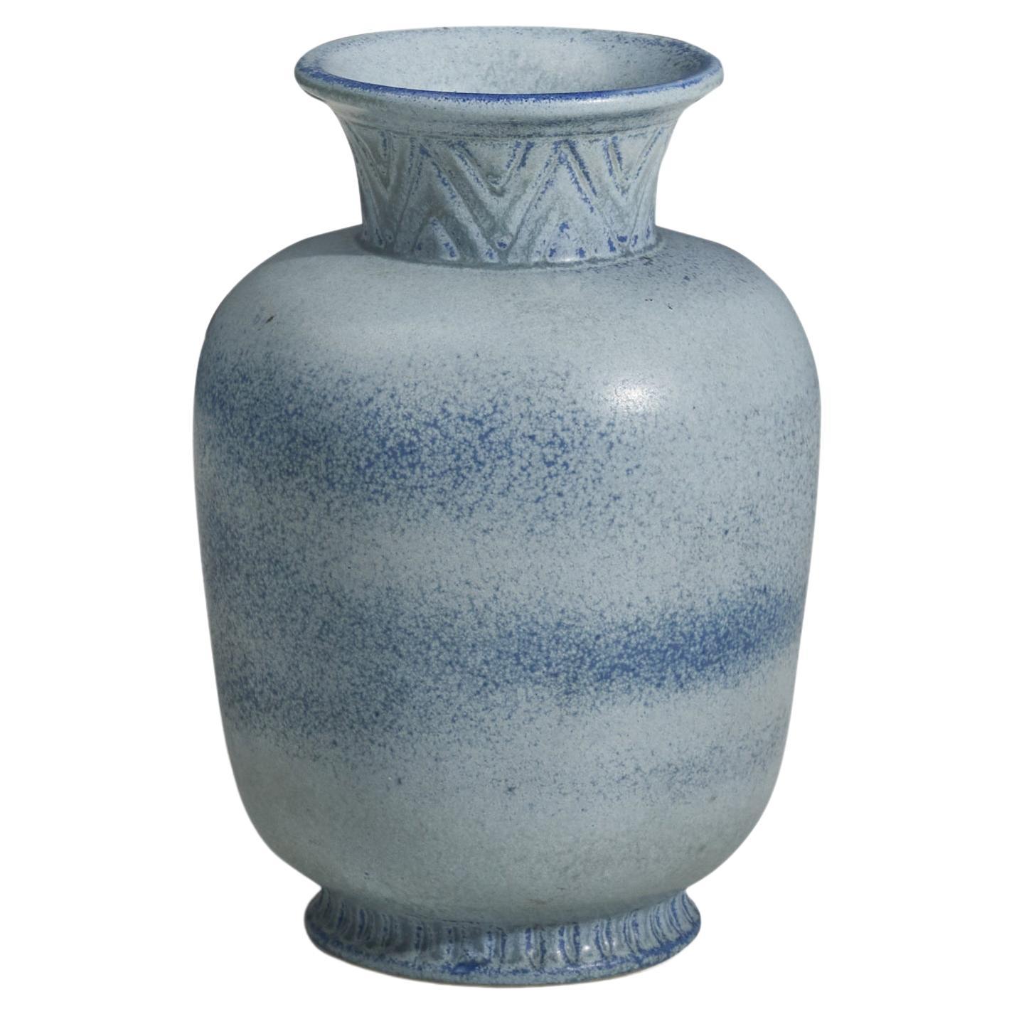 Gunnar Nylund, Vase, Light-Blue Glazed Stoneware, Rörstrand, Sweden, 1950s For Sale