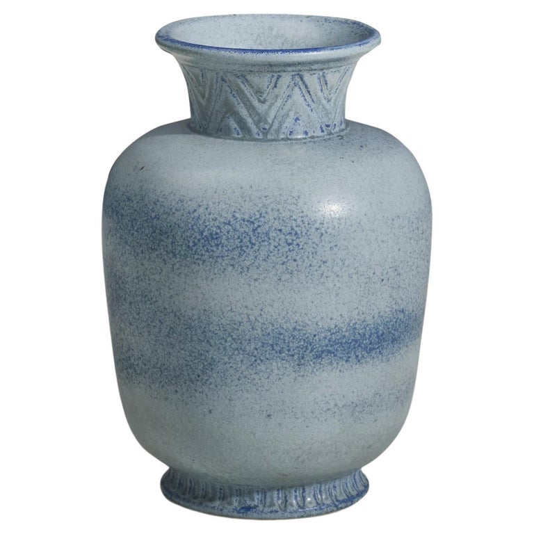 Gunnar Nylund, Vase, LightBlue Glazed Stoneware, Rörstrand, Sweden, 1950s For Sale at 1stDibs