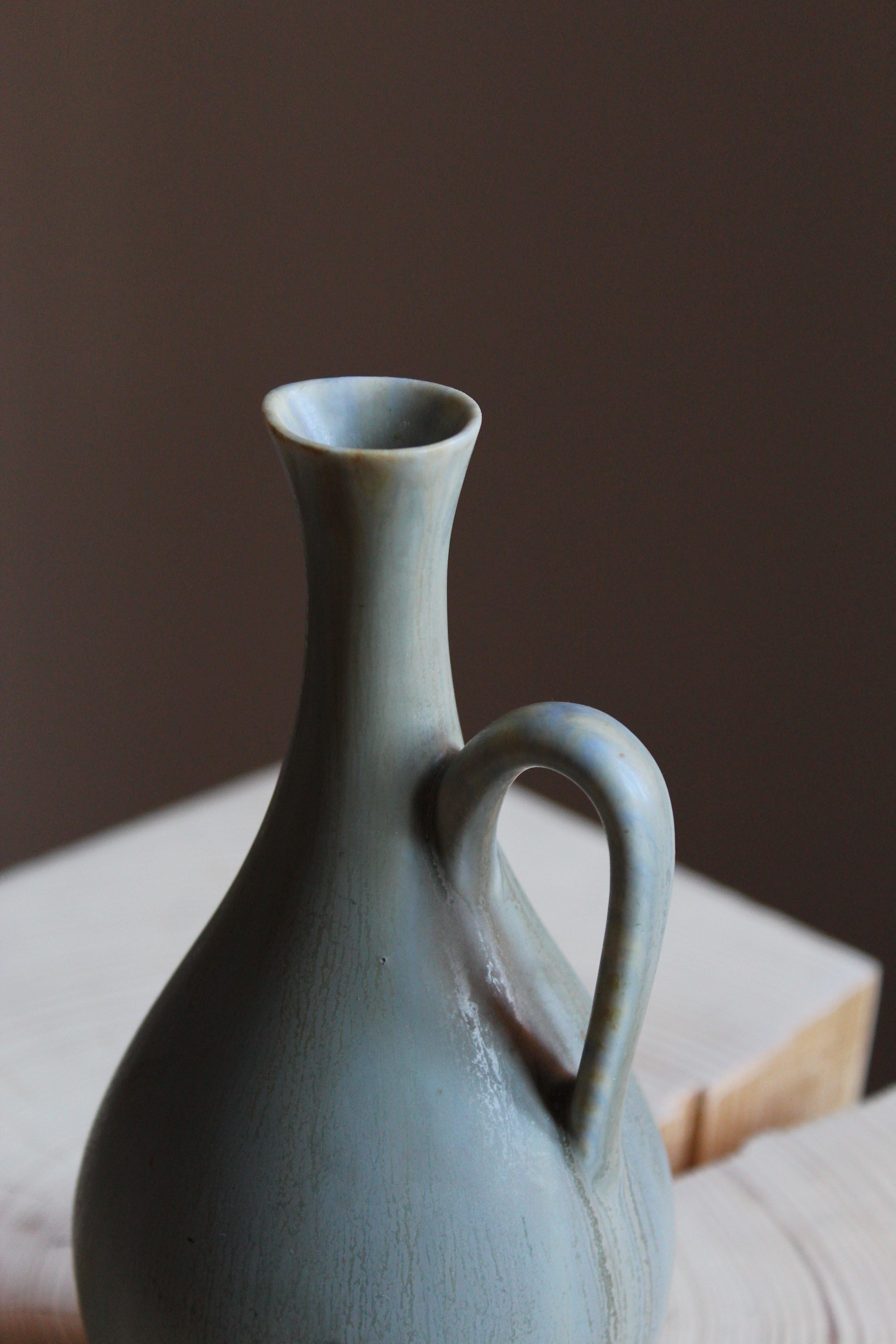 Mid-Century Modern Gunnar Nylund, Vase or Pitcher, Blue-Glazed Stoneware, Rörstand, Sweden, 1950s