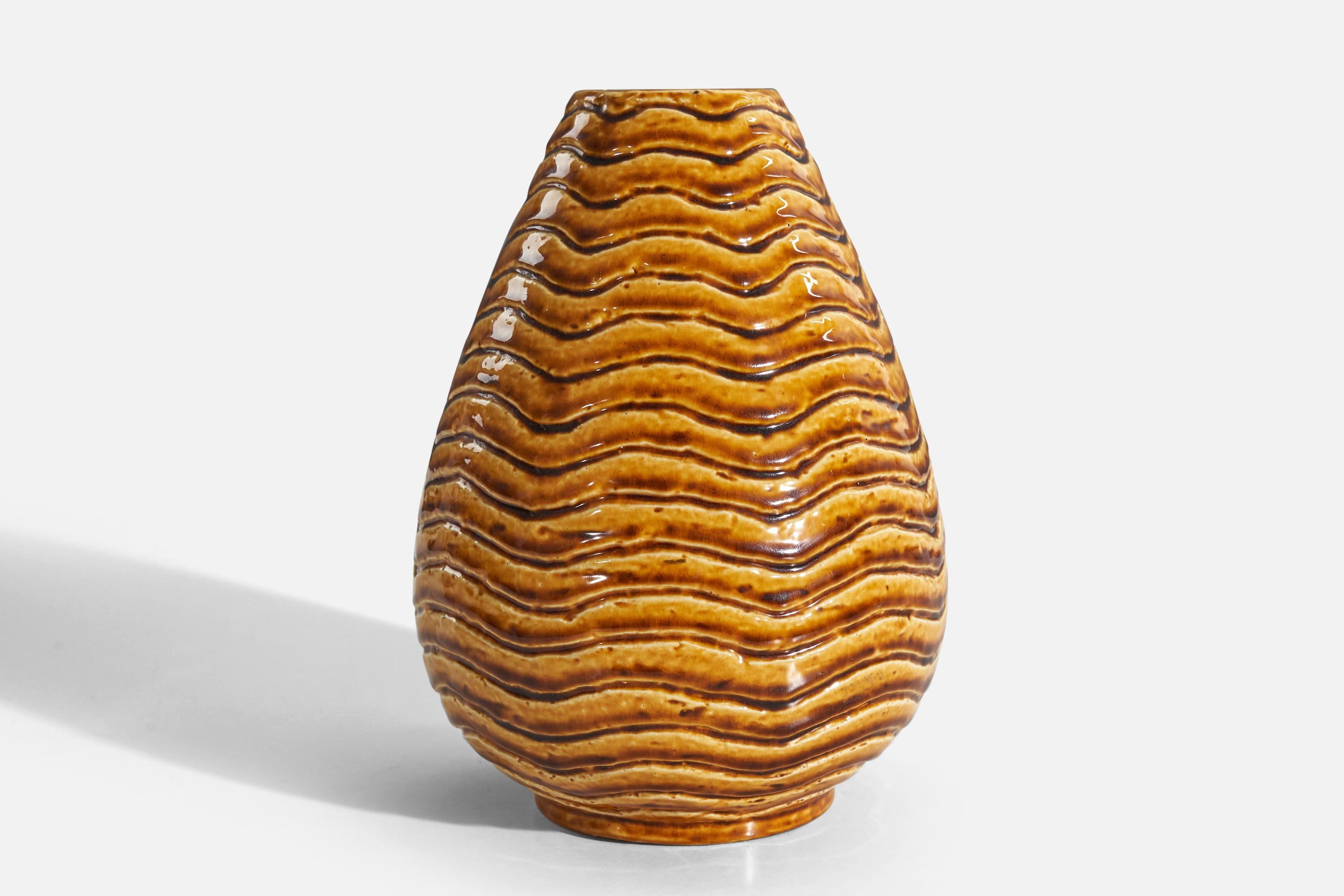 Europeo Gunnar Nylund, Vaso, Gres smaltato arancione, Rörstand, Svezia, anni '40 in vendita