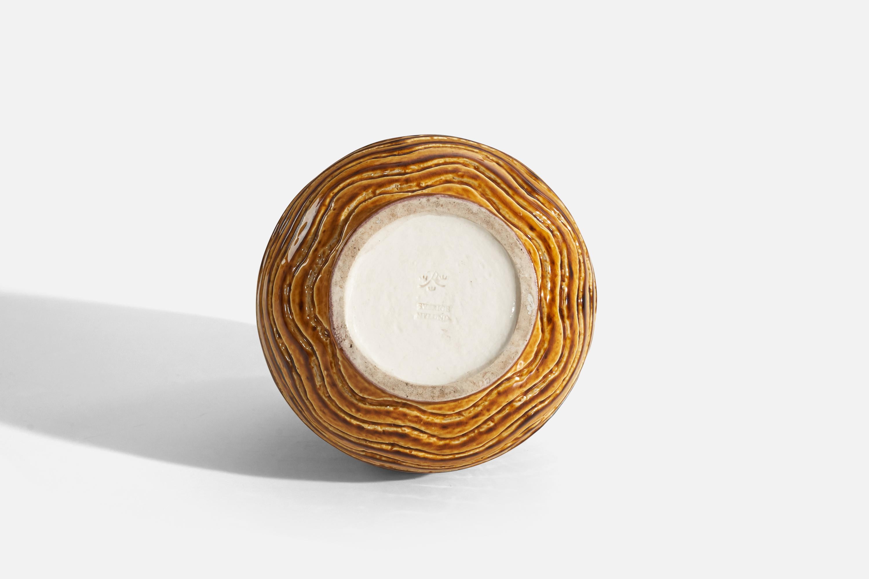Metà XX secolo Gunnar Nylund, Vaso, Gres smaltato arancione, Rörstand, Svezia, anni '40 in vendita