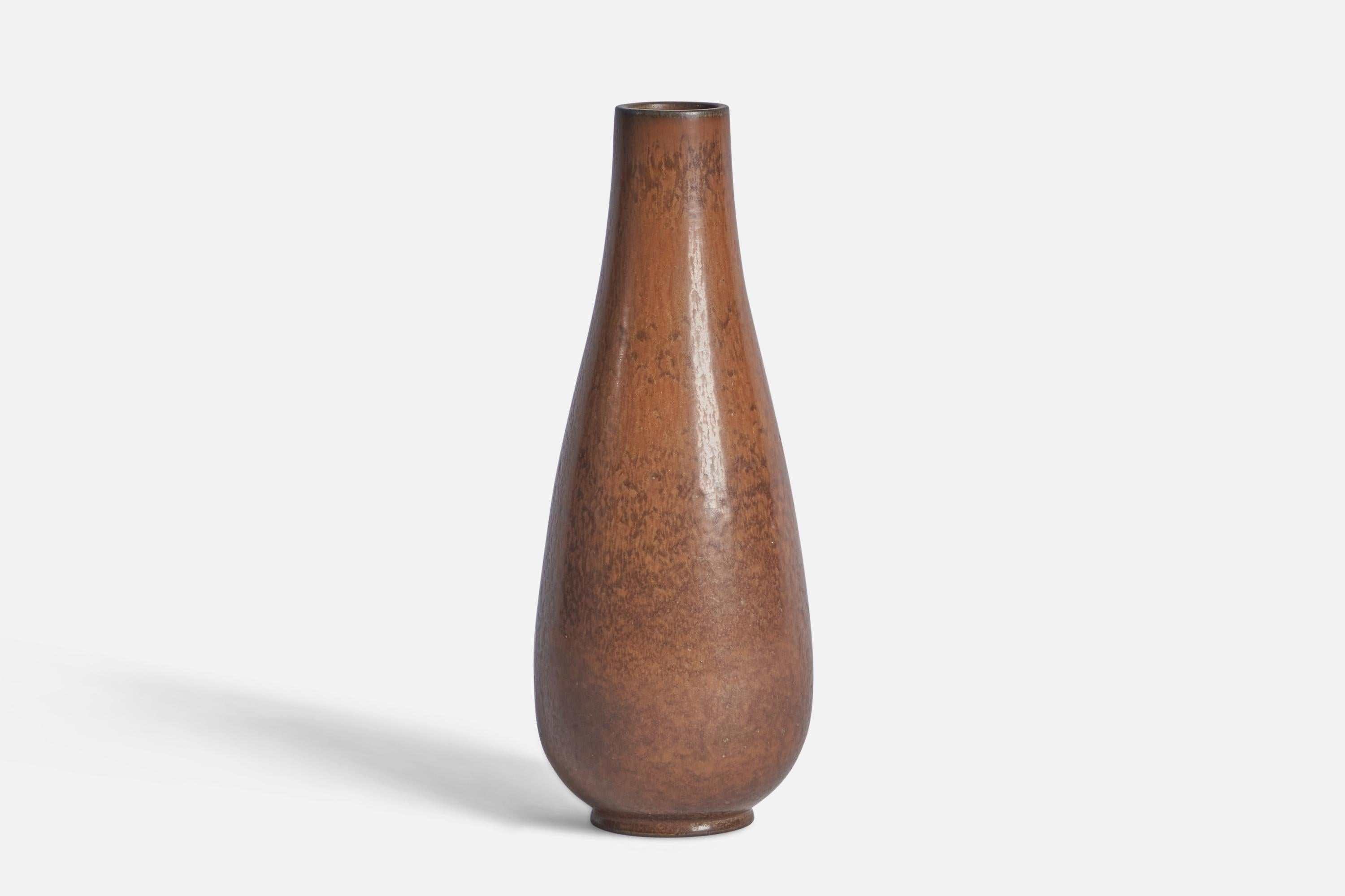 A brown-glazed stoneware vase designed by Gunnar Nylund and produced by Rörstrand, Sweden, 1940s.
