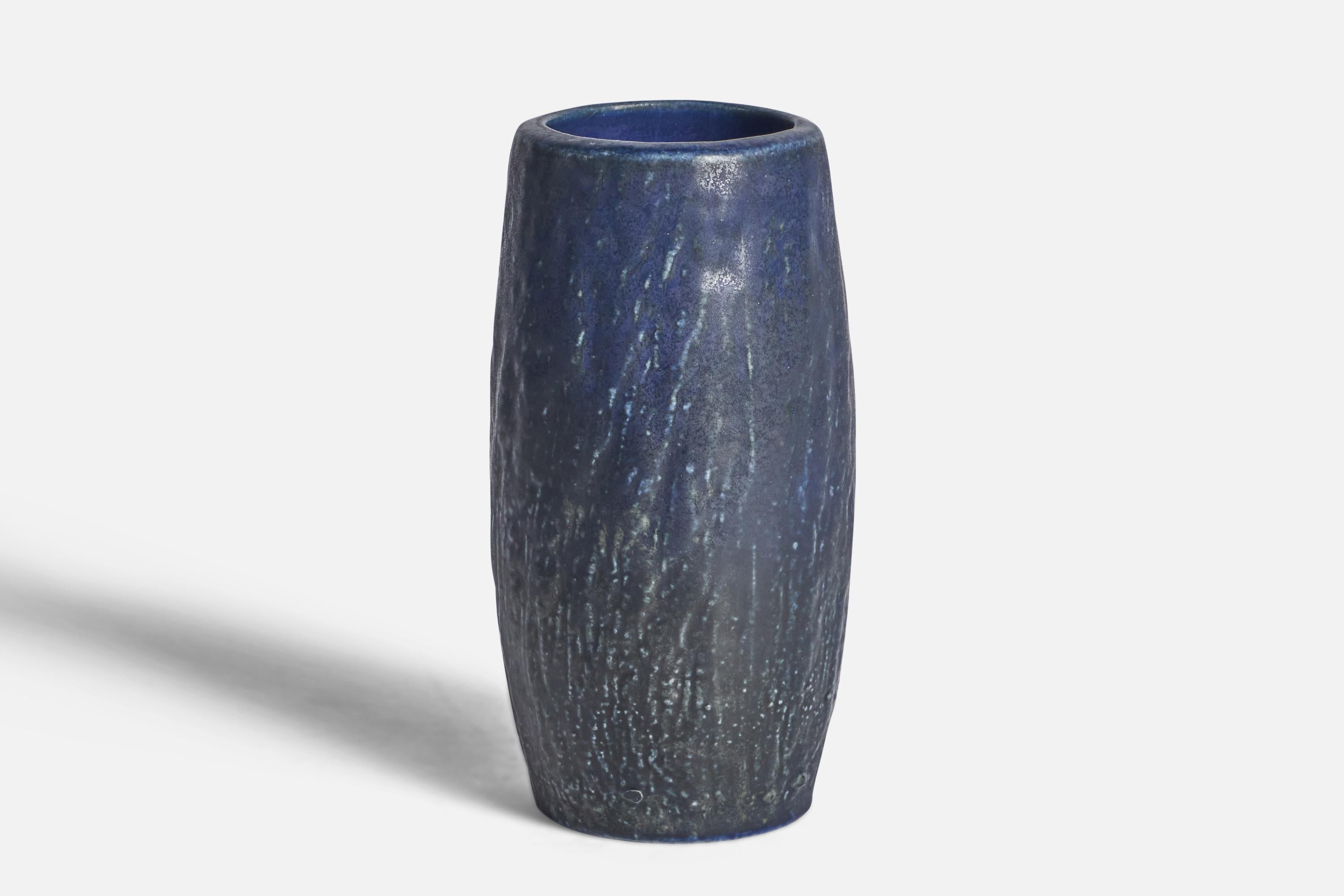 A blue-glazed stoneware vase designed by Gunnar Nylund and produced by Rörstrand, Sweden, 1940s.