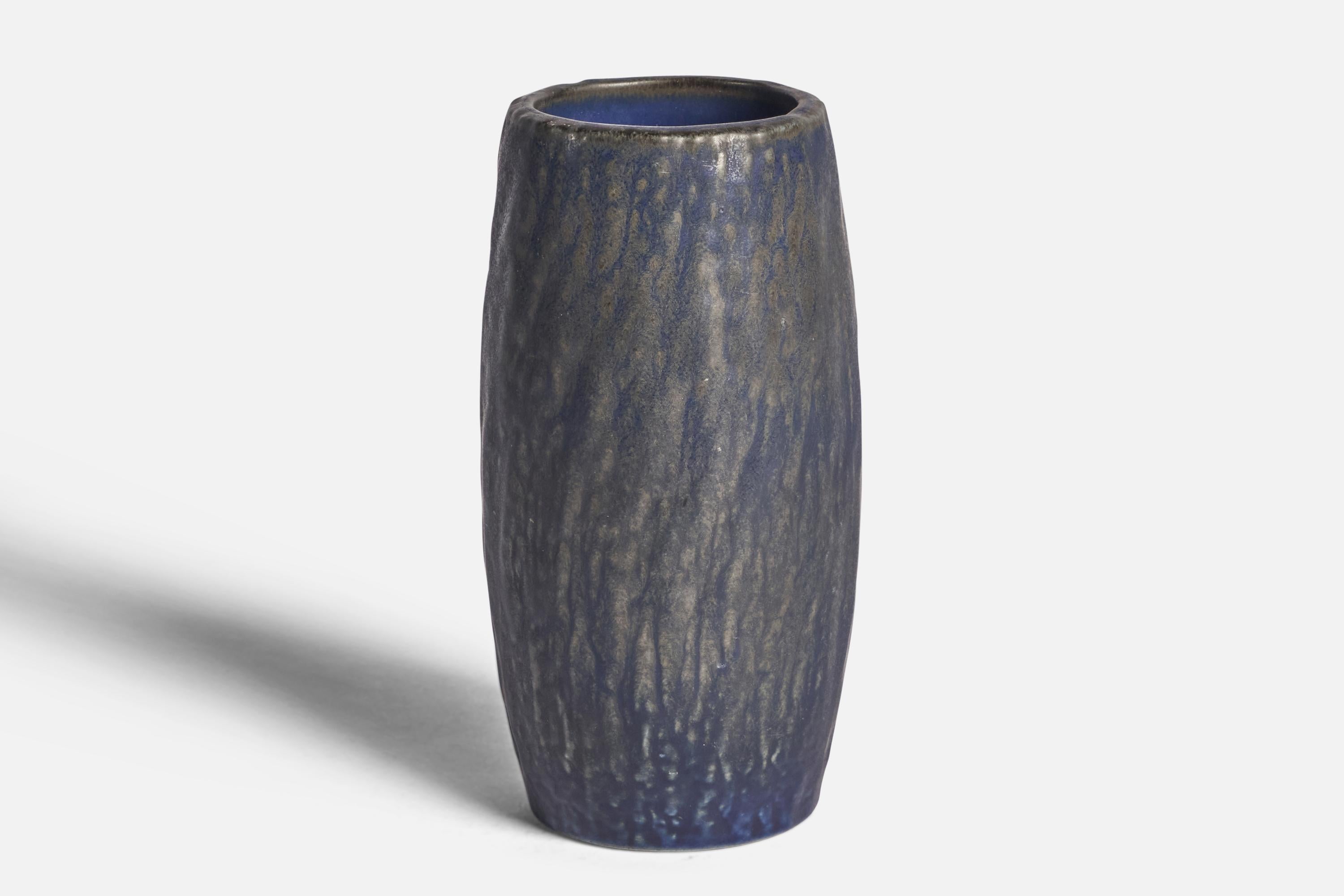 A blue-glazed stoneware vase designed by Gunnar Nylund and produced by Rörstrand, Sweden, 1940s.