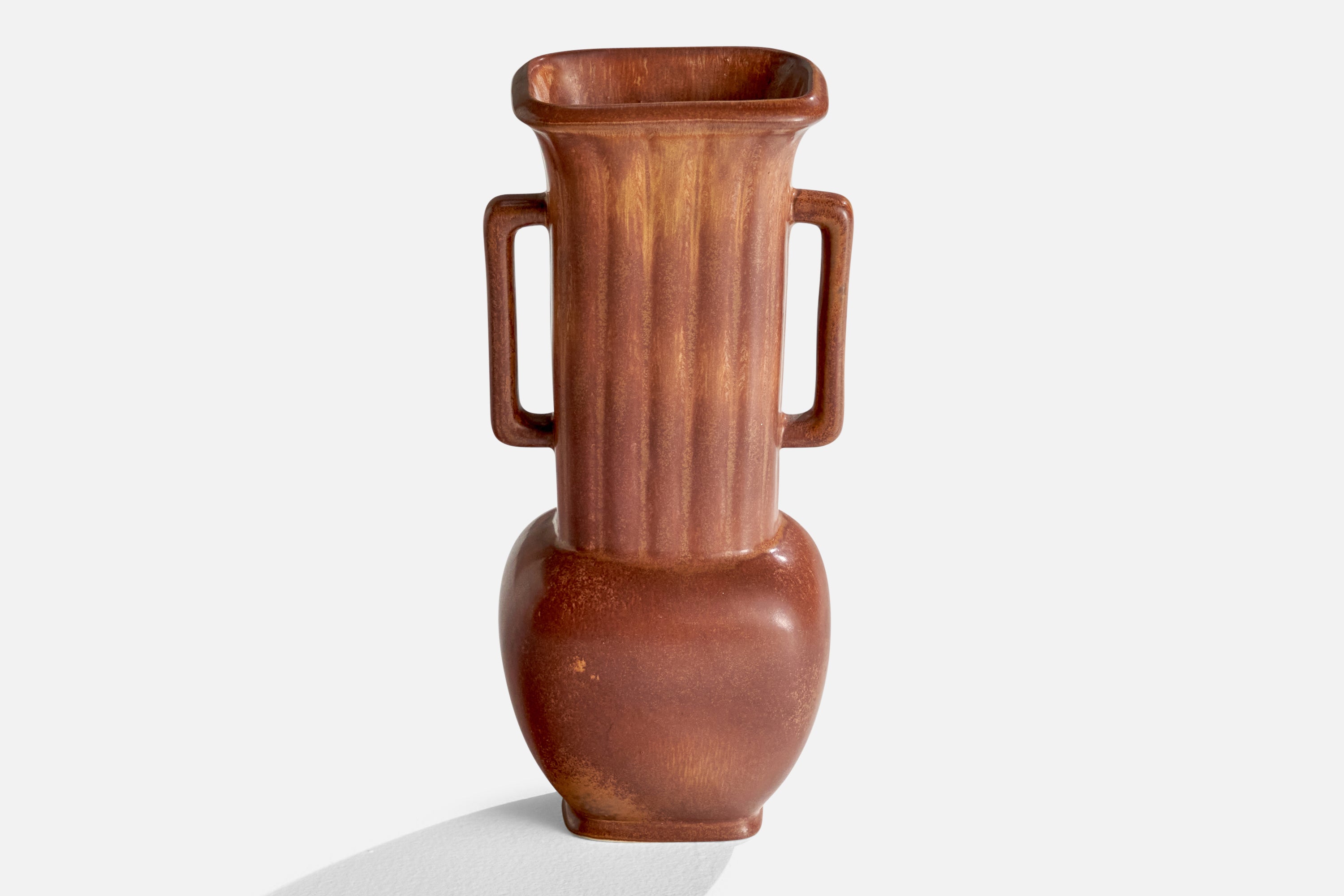 Vaso in gres smaltato marrone disegnato da Gunnar Nylund e prodotto da Rörstrand, Svezia, anni '40.

