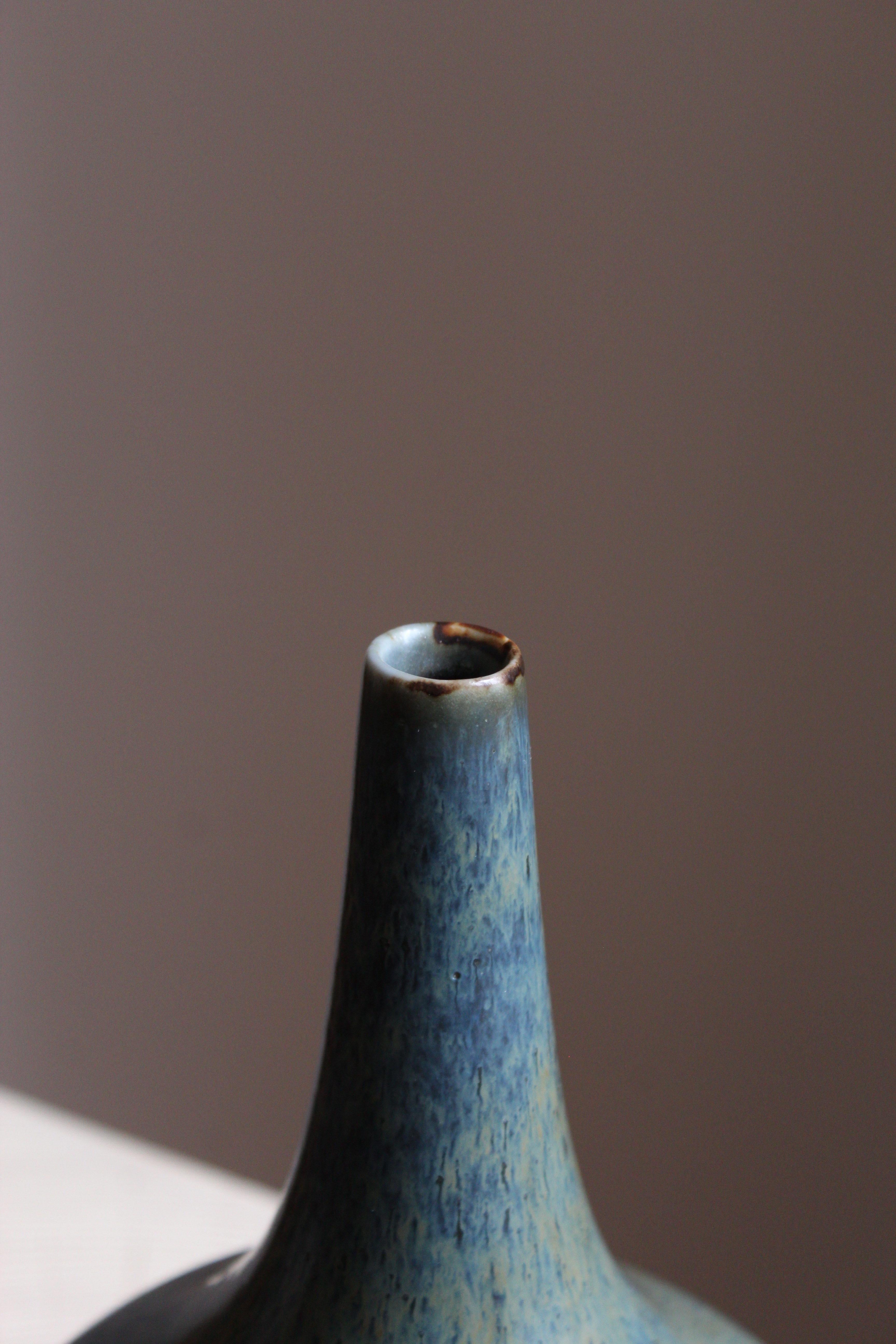 European Gunnar Nylund, Vase or vessel, Blue-glazed Stoneware, Rörstand, Sweden, 1950s