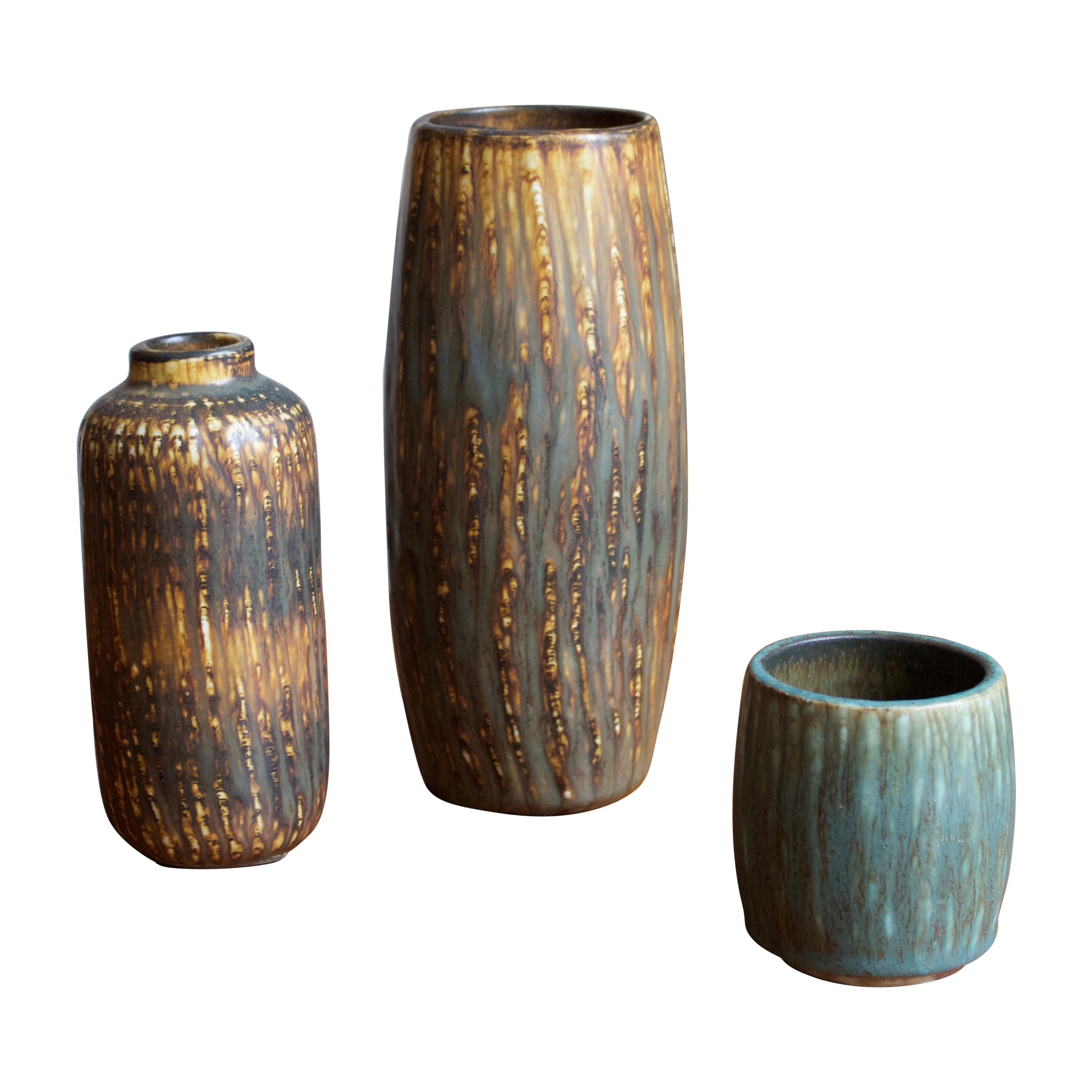 Gunnar Nylund, Vases, Glazed Stoneware, Rörstand, Sweden, 1950s