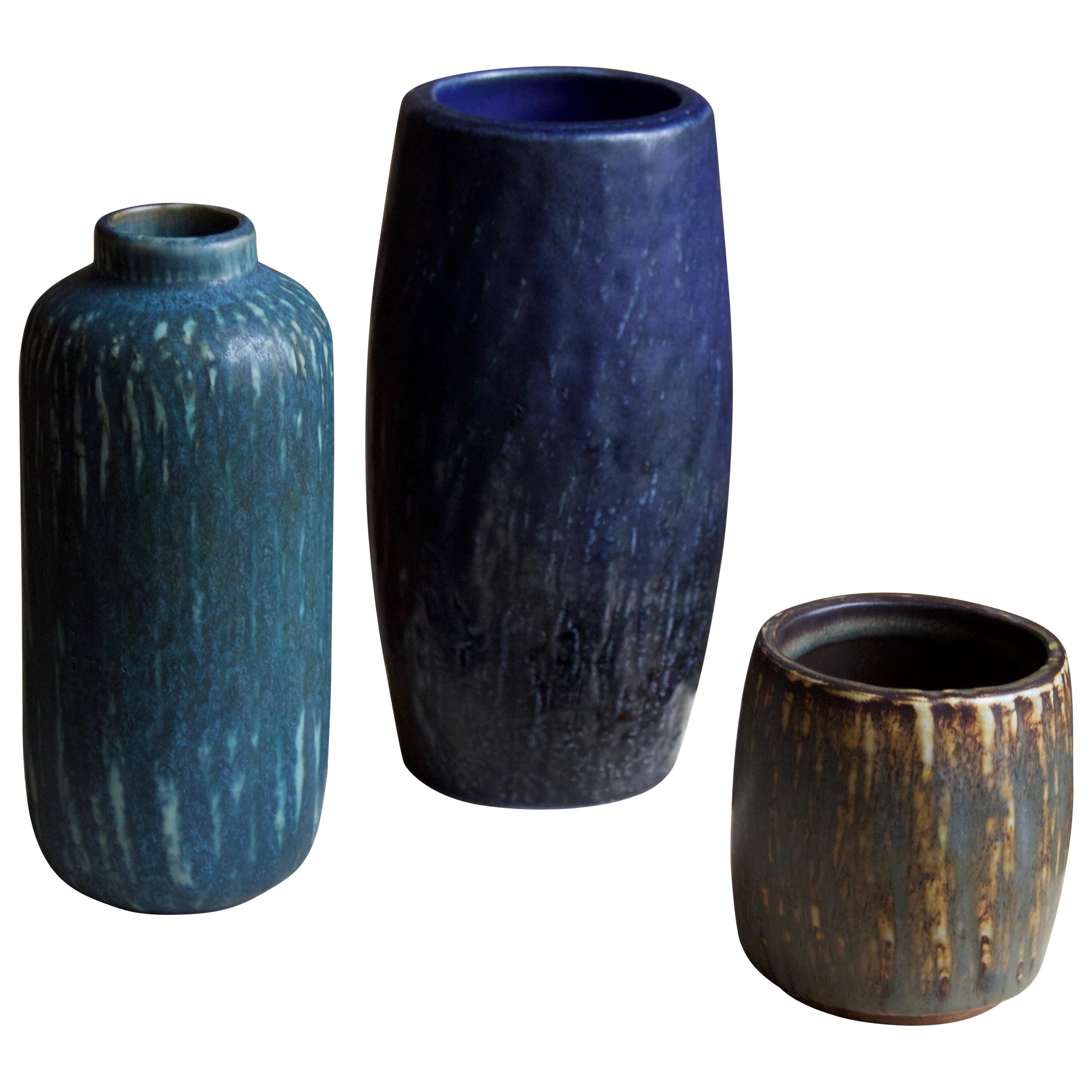 Gunnar Nylund, Vases or Vessels, Glazed Stoneware, Rörstand, Sweden, 1950s