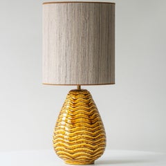 Gunnar Nylund Wave Ceramic Lamp, Beige Custom Lampshade by R. Houben