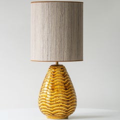 Gunnar Nylund Wave Ceramic Lamp, Beige Custom Lampshade by R. Houben
