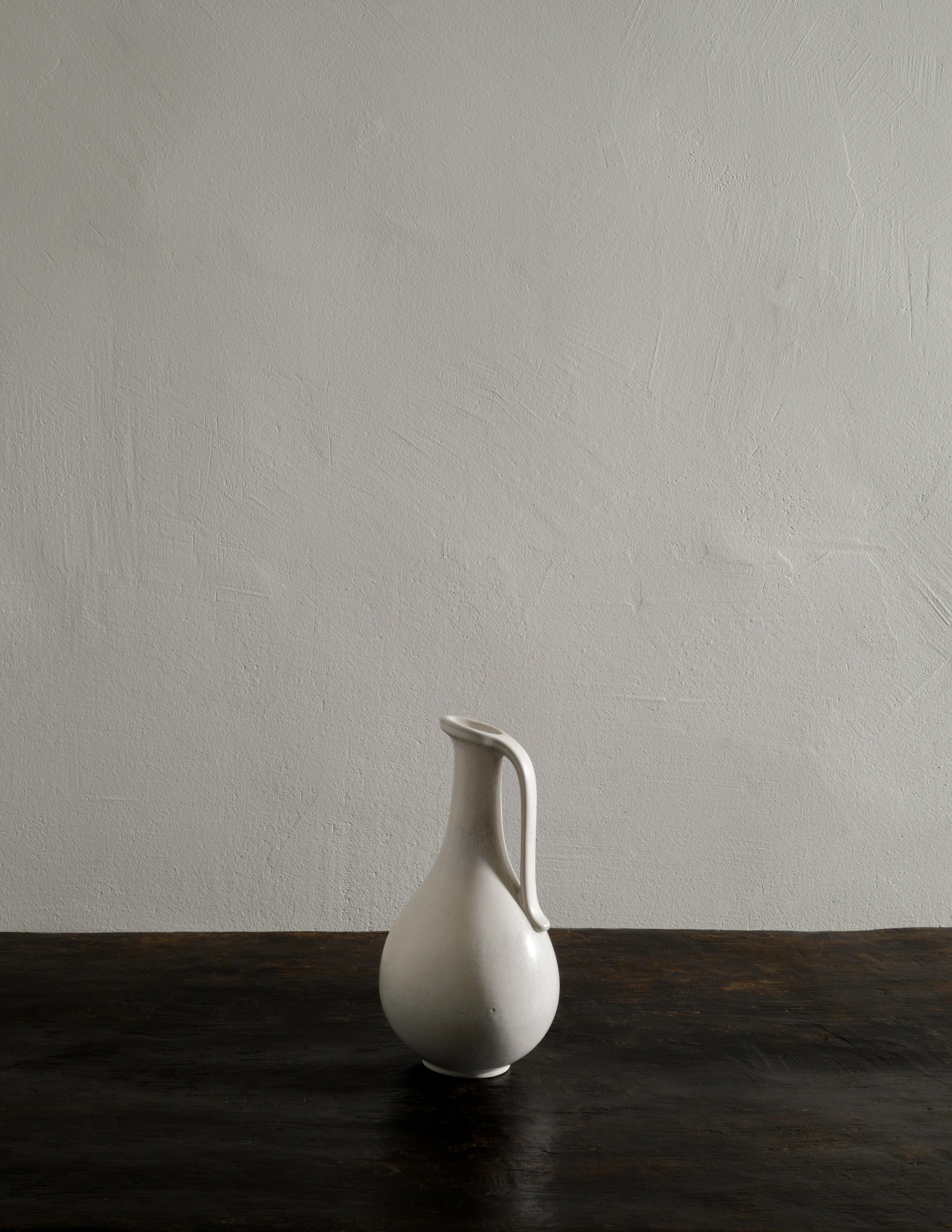 Scandinavian Modern Gunnar Nylund White Mid-Century Ceramic Pitcher Jar by Rörstrand in Sweden 1950s For Sale