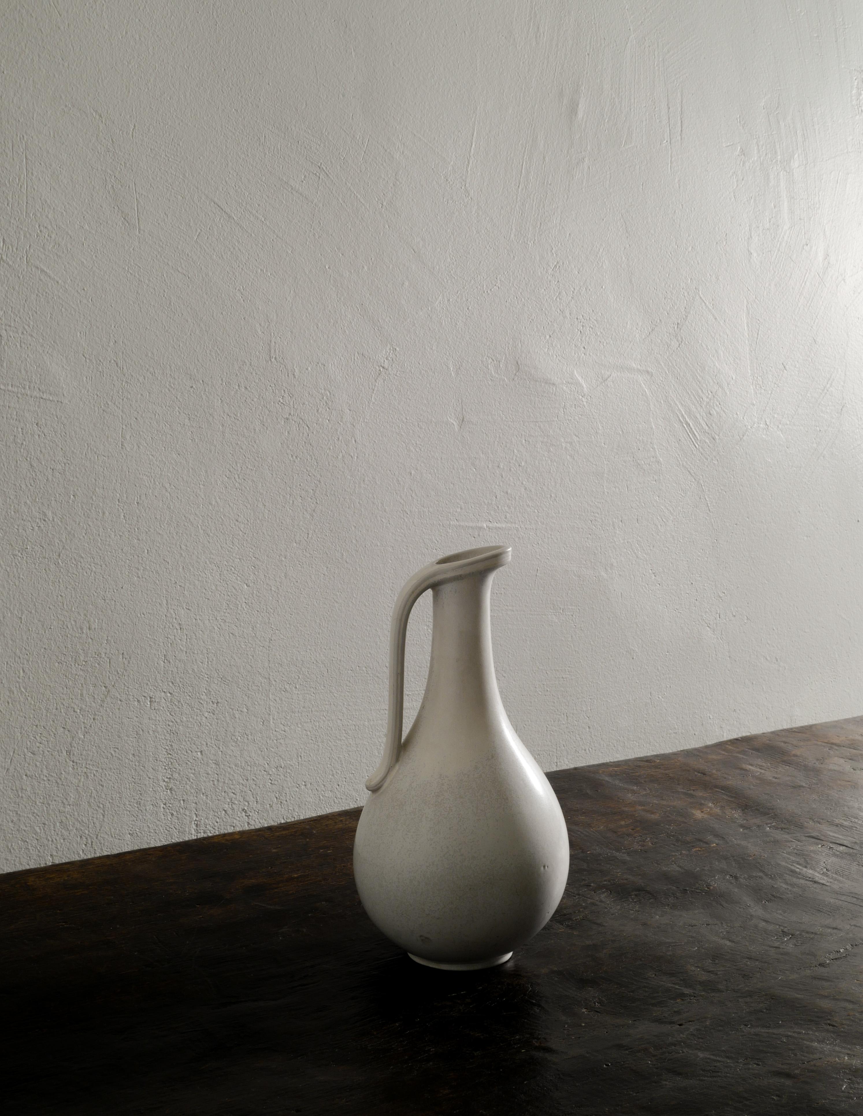 Swedish Gunnar Nylund White Mid-Century Ceramic Pitcher Jar by Rörstrand in Sweden 1950s For Sale