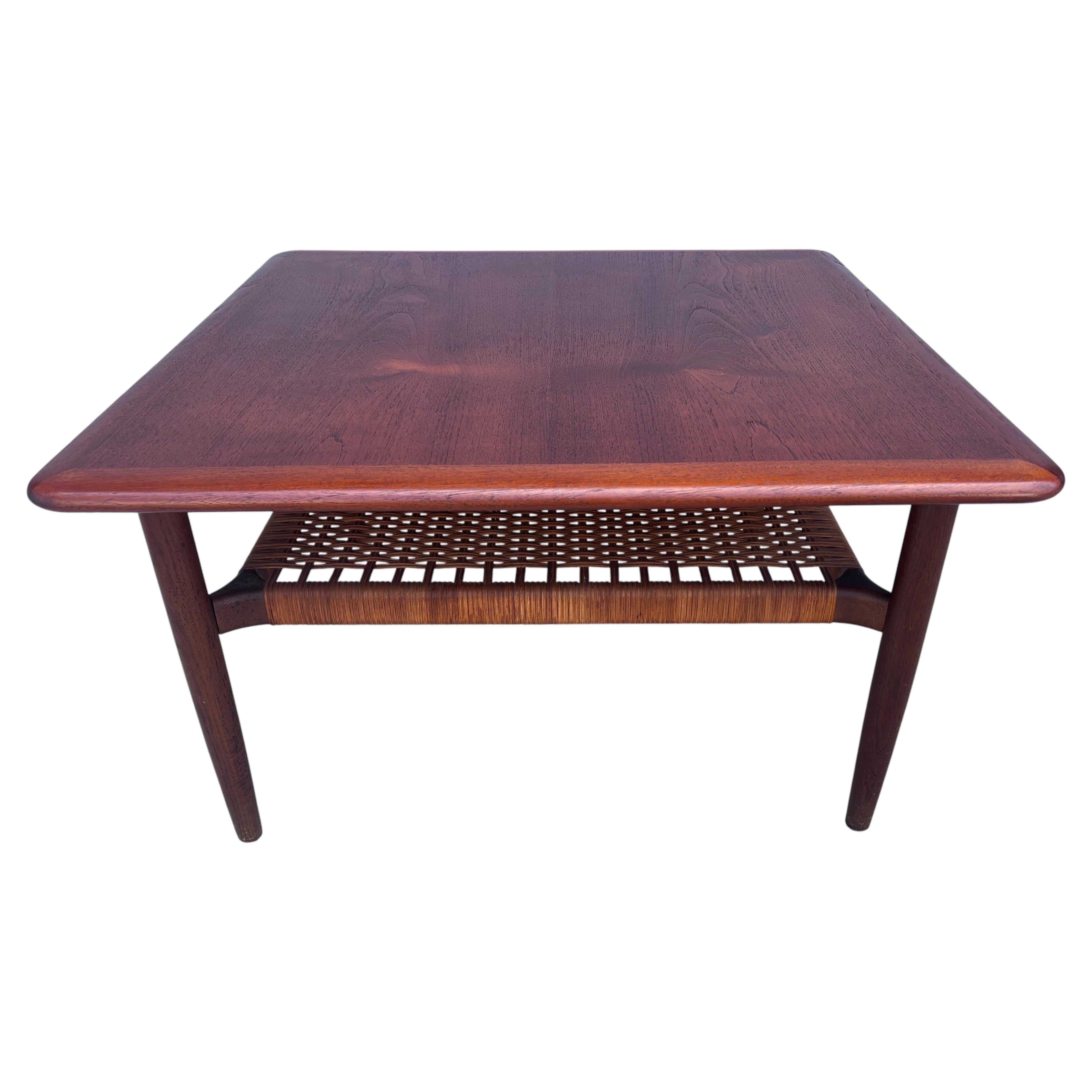 Gunnar Schwartz Teak Square Coffee Table with cane shelf