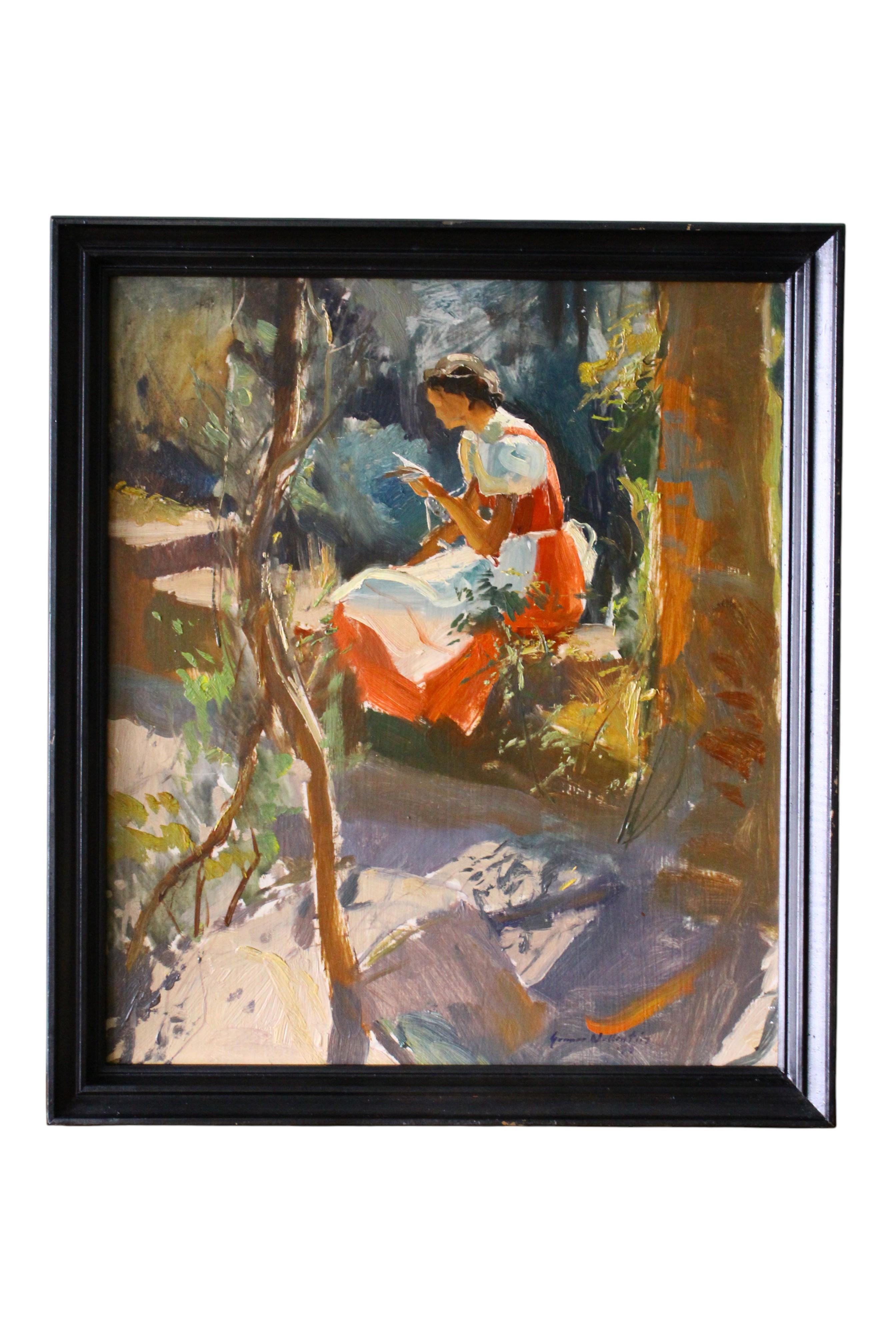 Vintage Landscape Portrait of a woman in a garden, figurative painting
