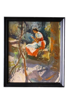Gunnar Wallentin - Vintage Landscape Portrait of a woman in a garden, figurative painting Vintage Landscape Portrait of a woman in a garden, figurative painting