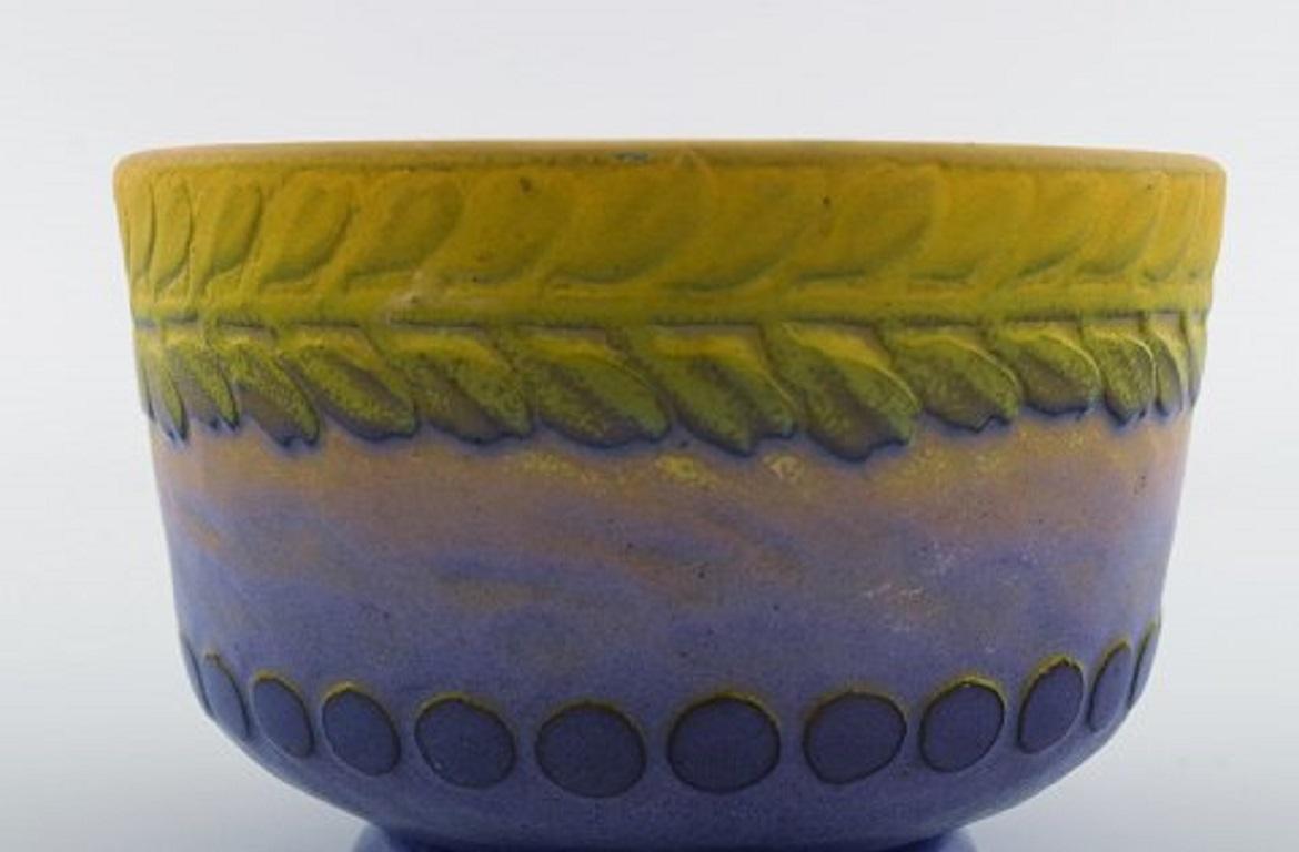 Swedish Gunnar Wennerberg for Gustafsberg, Antique Unique Bowl in Glazed Ceramics, 1906 For Sale