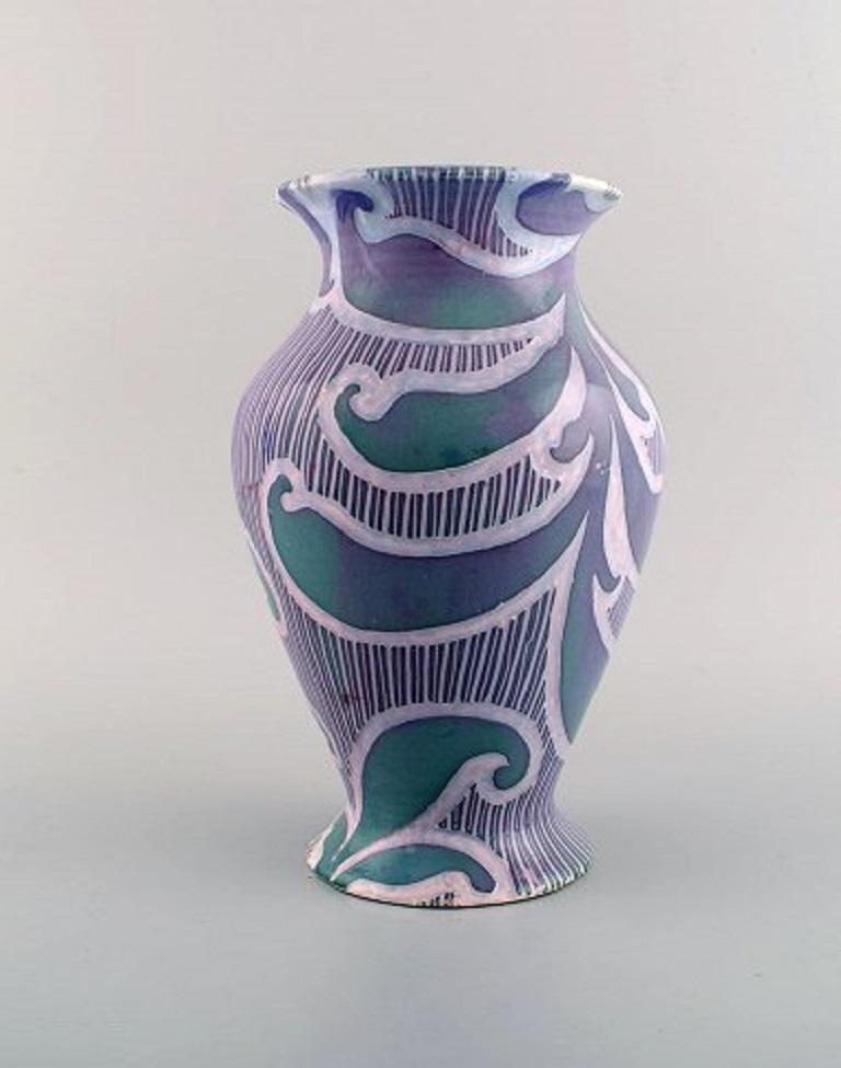 Swedish Gunnar Wennerberg for Gustavsberg, Antique Unique Art Nouveau Vase, 1902