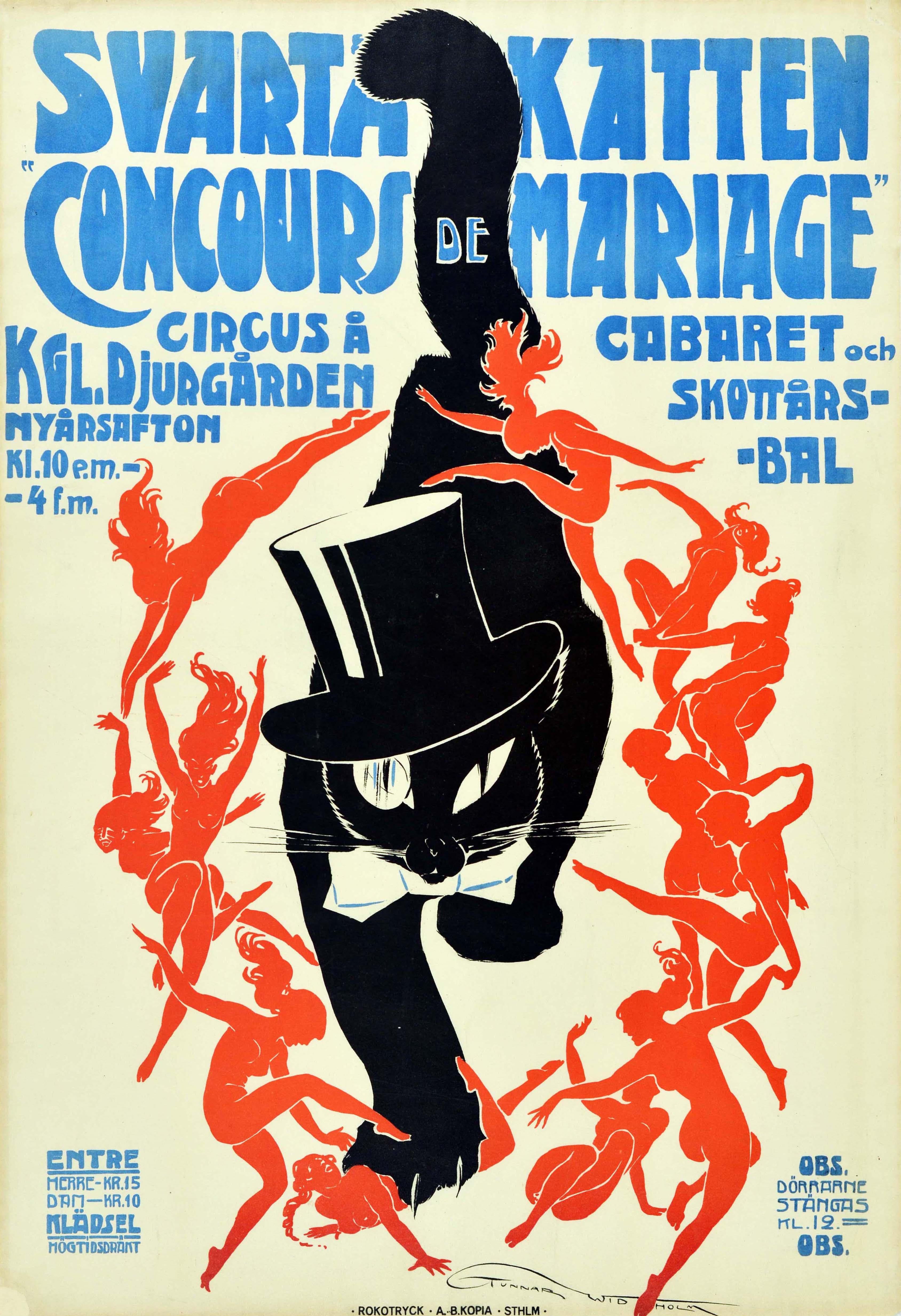 Gunnar Widholm Print - Original Vintage Poster Svarta Katten Black Cat Art New Year Cabaret Circus Ball