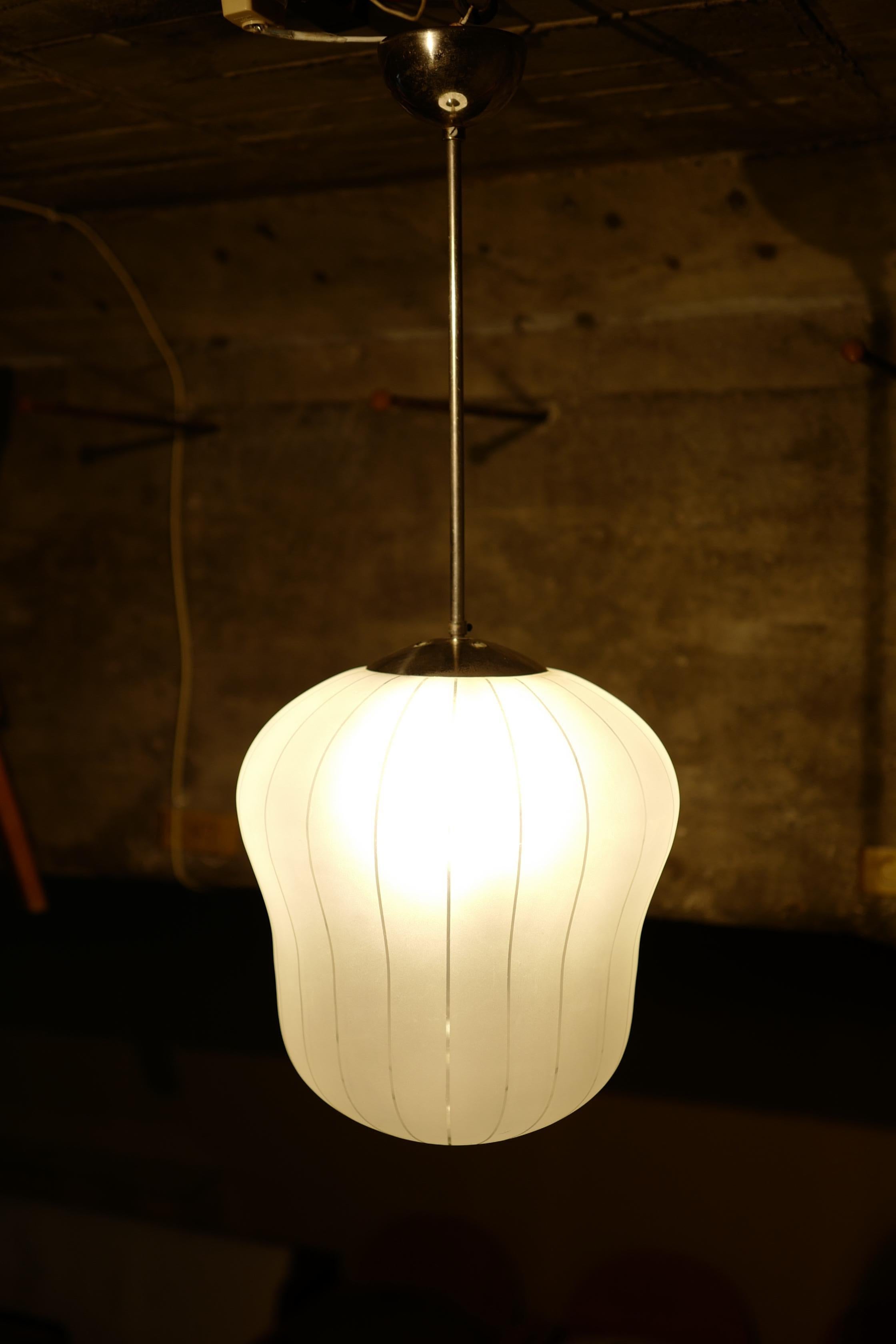 Mid-20th Century Gunnel Nyman 40's frosted glass pendant lamp For Sale