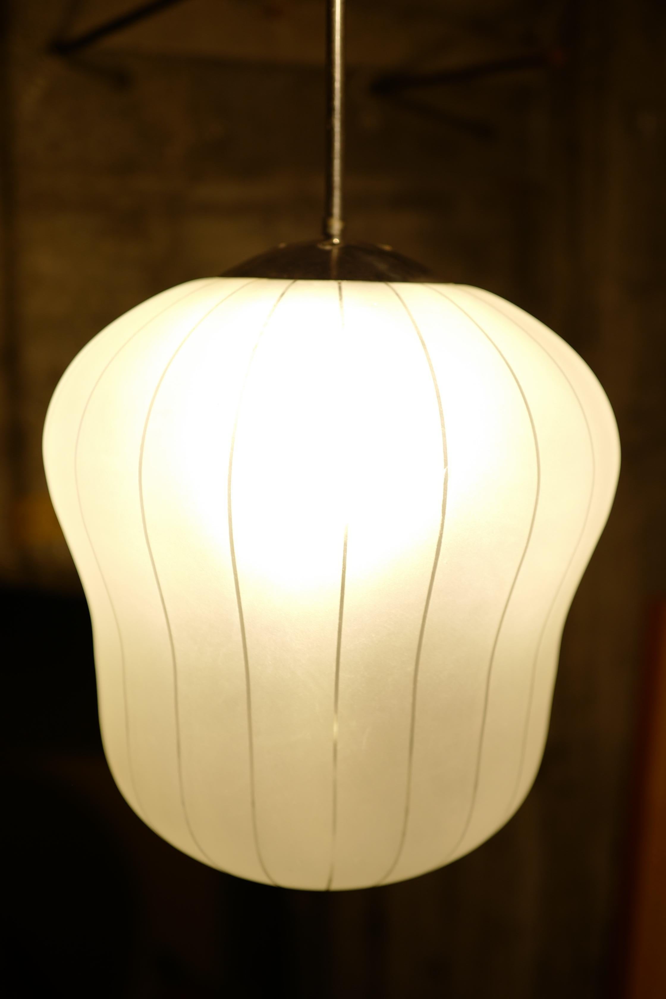 Aluminum Gunnel Nyman 40's frosted glass pendant lamp For Sale
