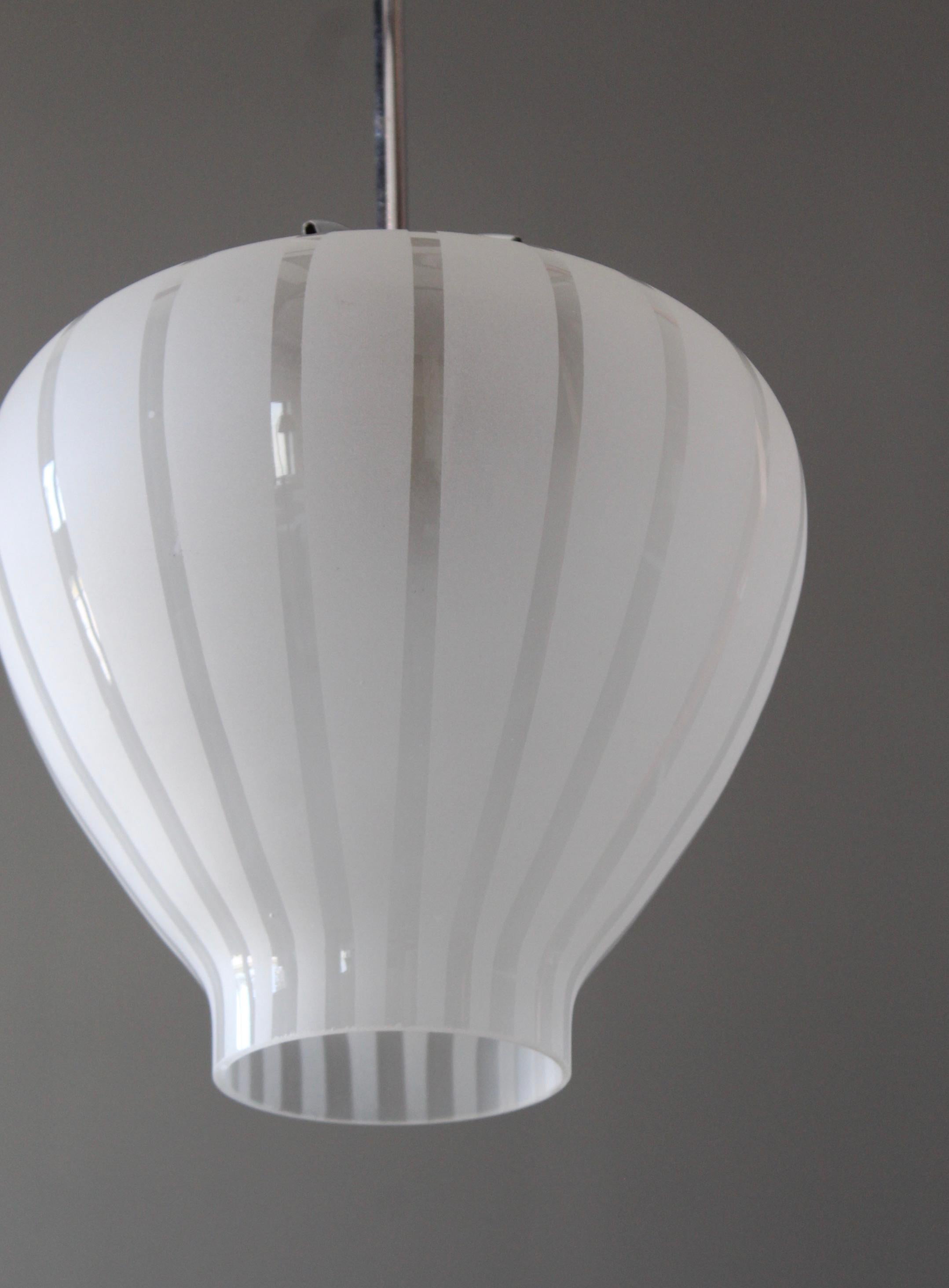 Swedish Gunnel Nyman 'Attributed' Pendant Light Partly Frosted Glass Metal Sweden 1940s For Sale