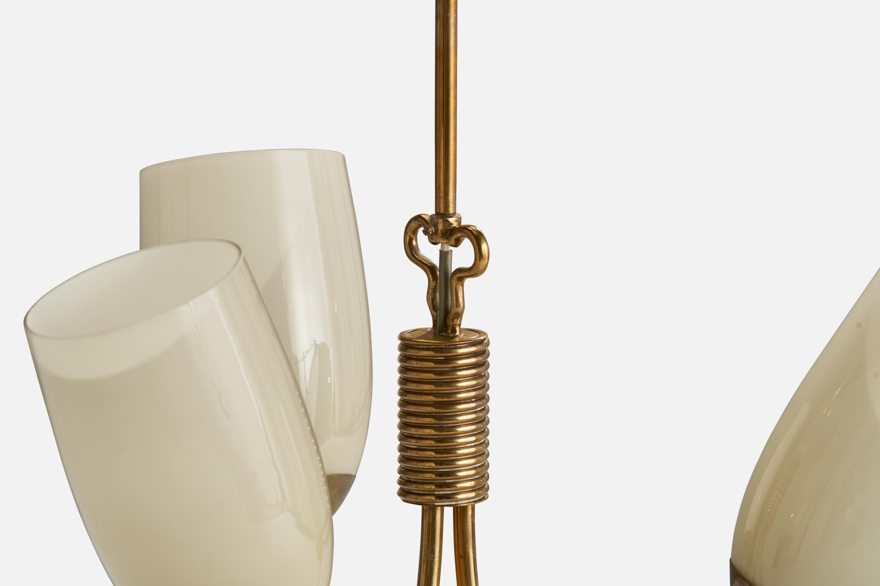 Gunnel Nyman, Chandelier, Brass, Glass, Finland, 1940s For Sale 1