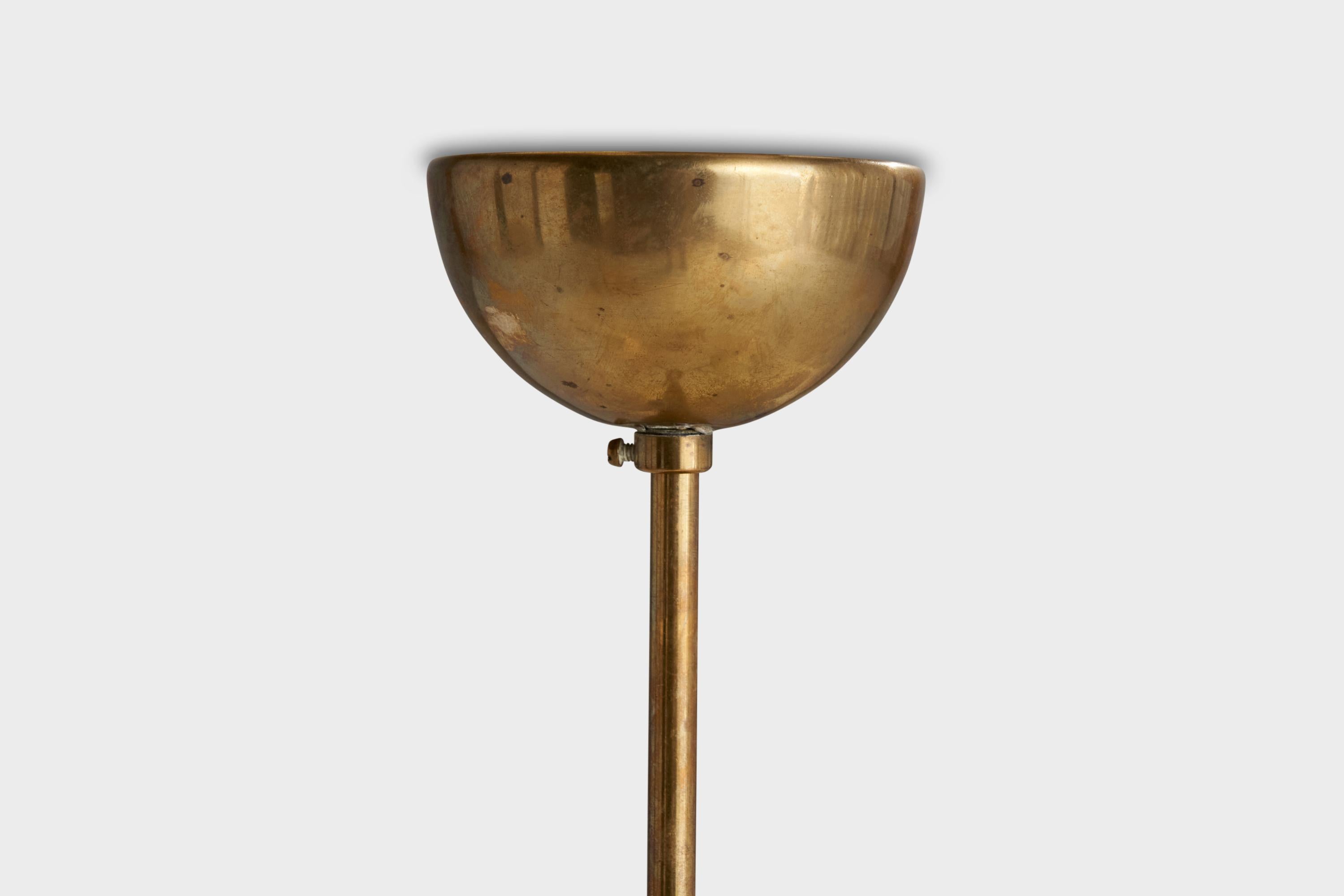 Gunnel Nyman, Chandelier, Brass, Glass, Finland, 1940s For Sale 3