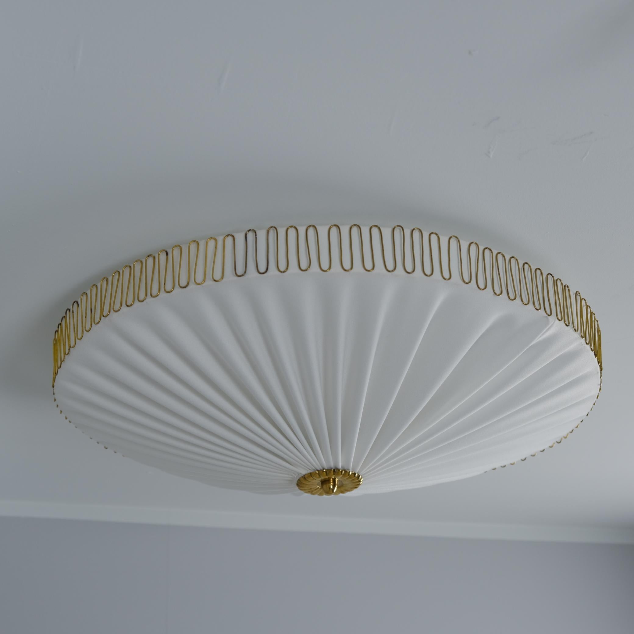 Gunnel Nyman Flush Mount In Brass and Fabric, Model K5-40, Idman 1950s For Sale 3