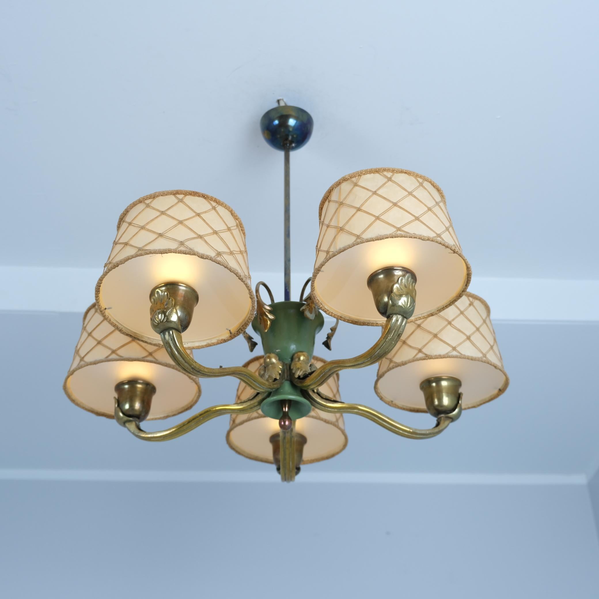 Neoclassico Ciondolo Gunnel Nyman 51057, paralumi in ottone, Wood e carta Idman 1940 in vendita