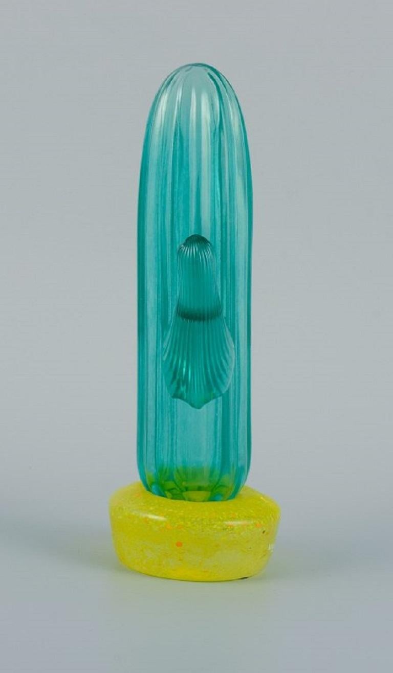 Swedish Gunnel Sahlin for Kosta Boda, Cactus in Turquoise Art Glass, Approx. 1980s For Sale