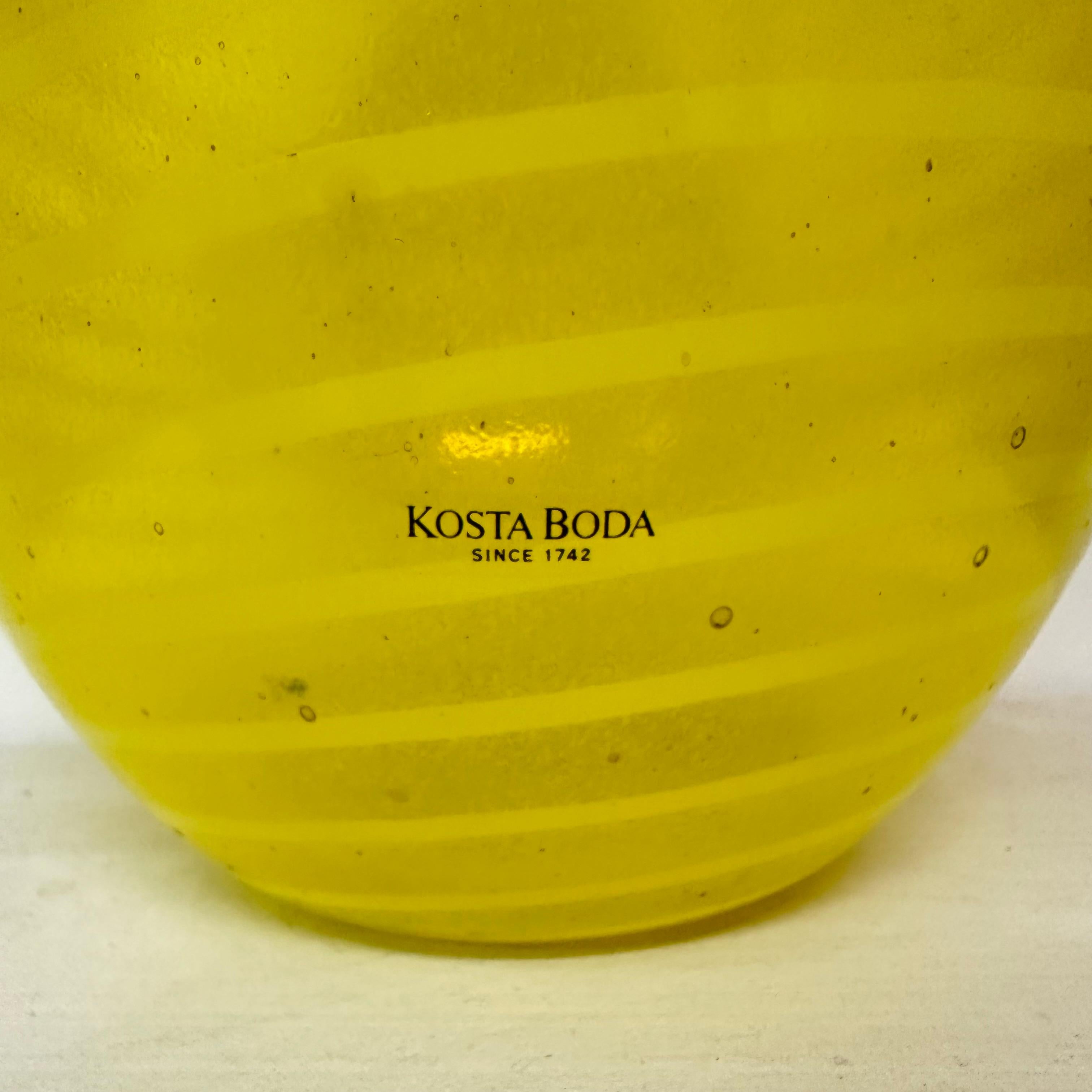 Mid-Century Modern Gunnel Sahlin for Kosta boda Sweden yellow glass vase , 1990’s For Sale