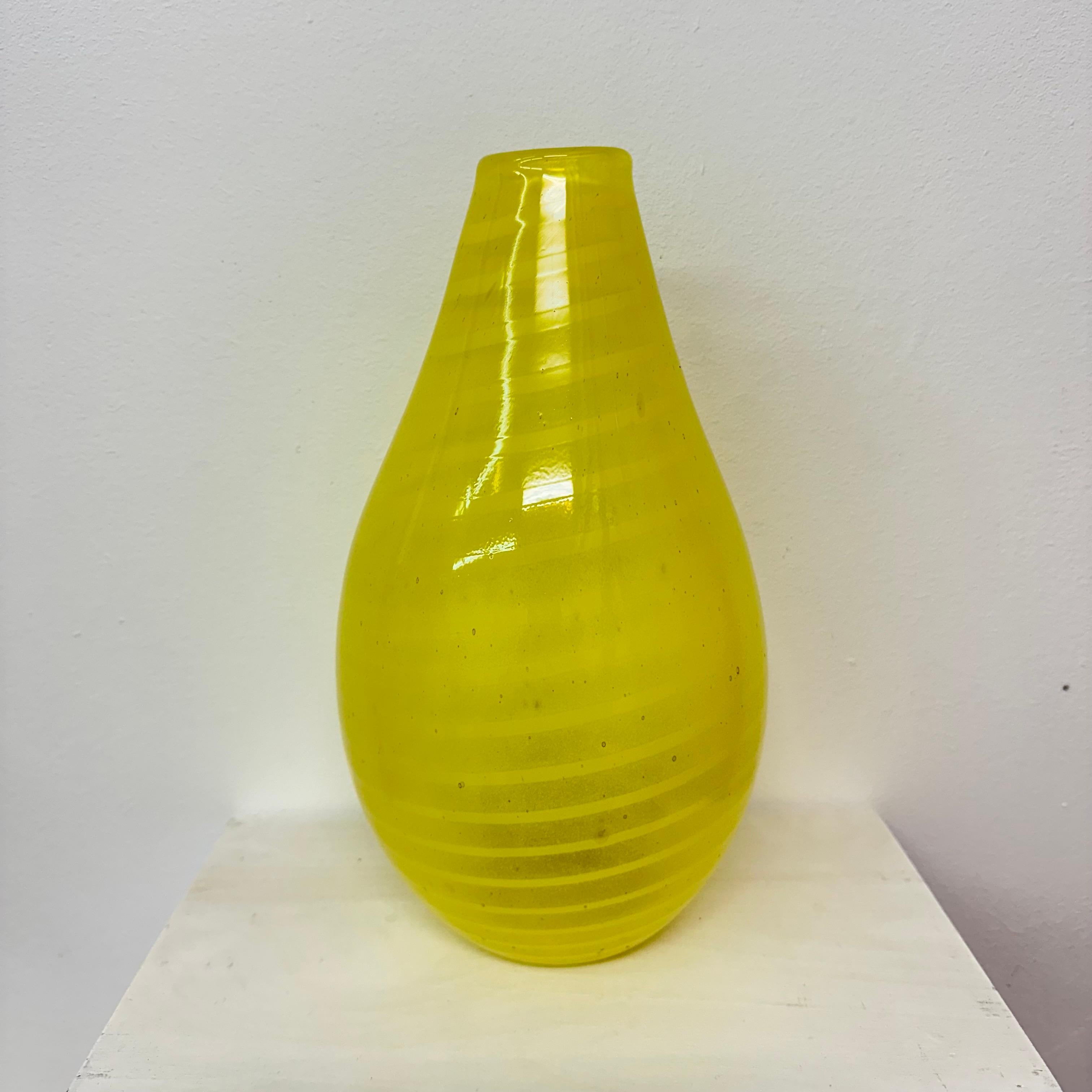 Scandinavian Modern Gunnel Sahlin for Kosta boda Sweden yellow glass vase , 1990’s For Sale