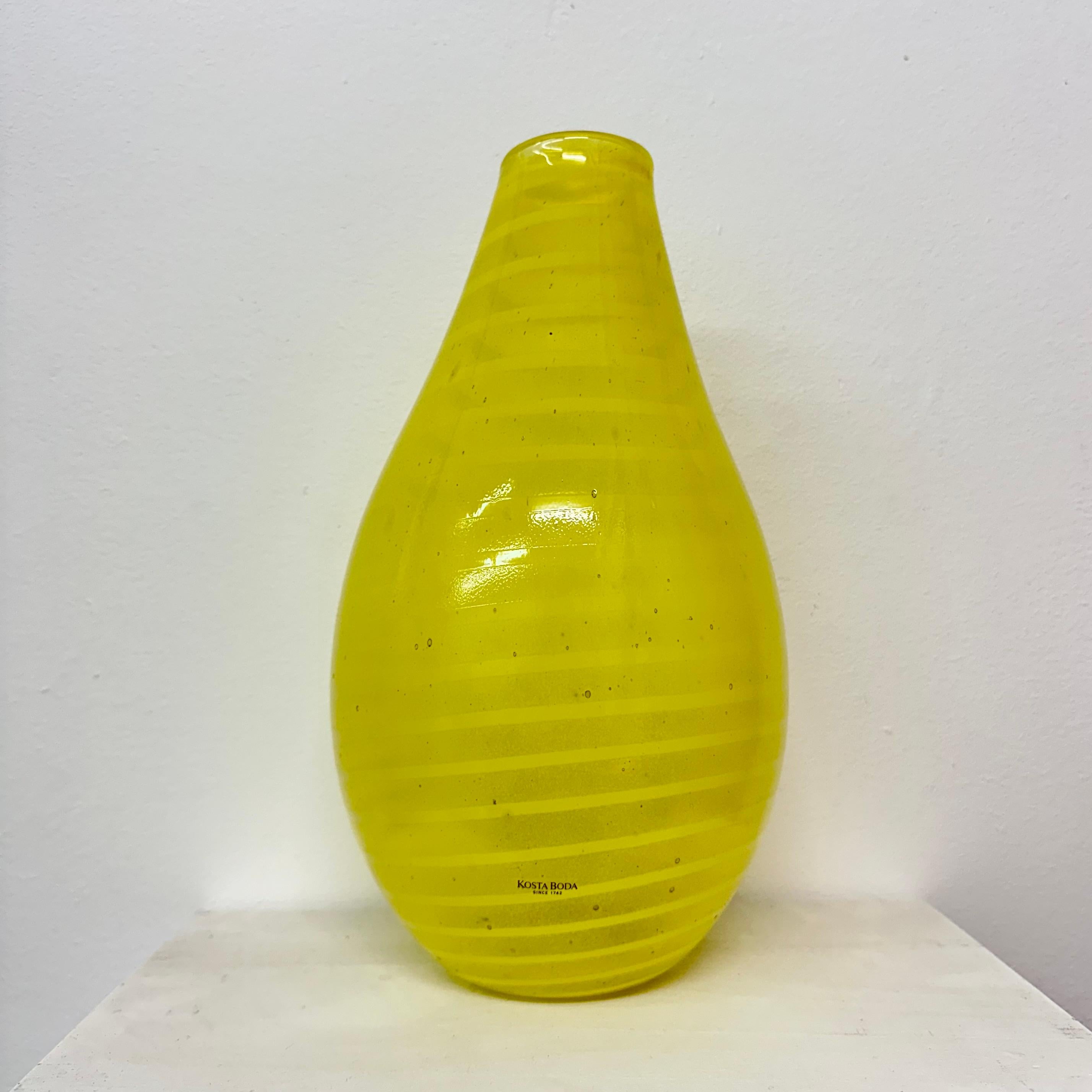 Swedish Gunnel Sahlin for Kosta boda Sweden yellow glass vase , 1990’s For Sale