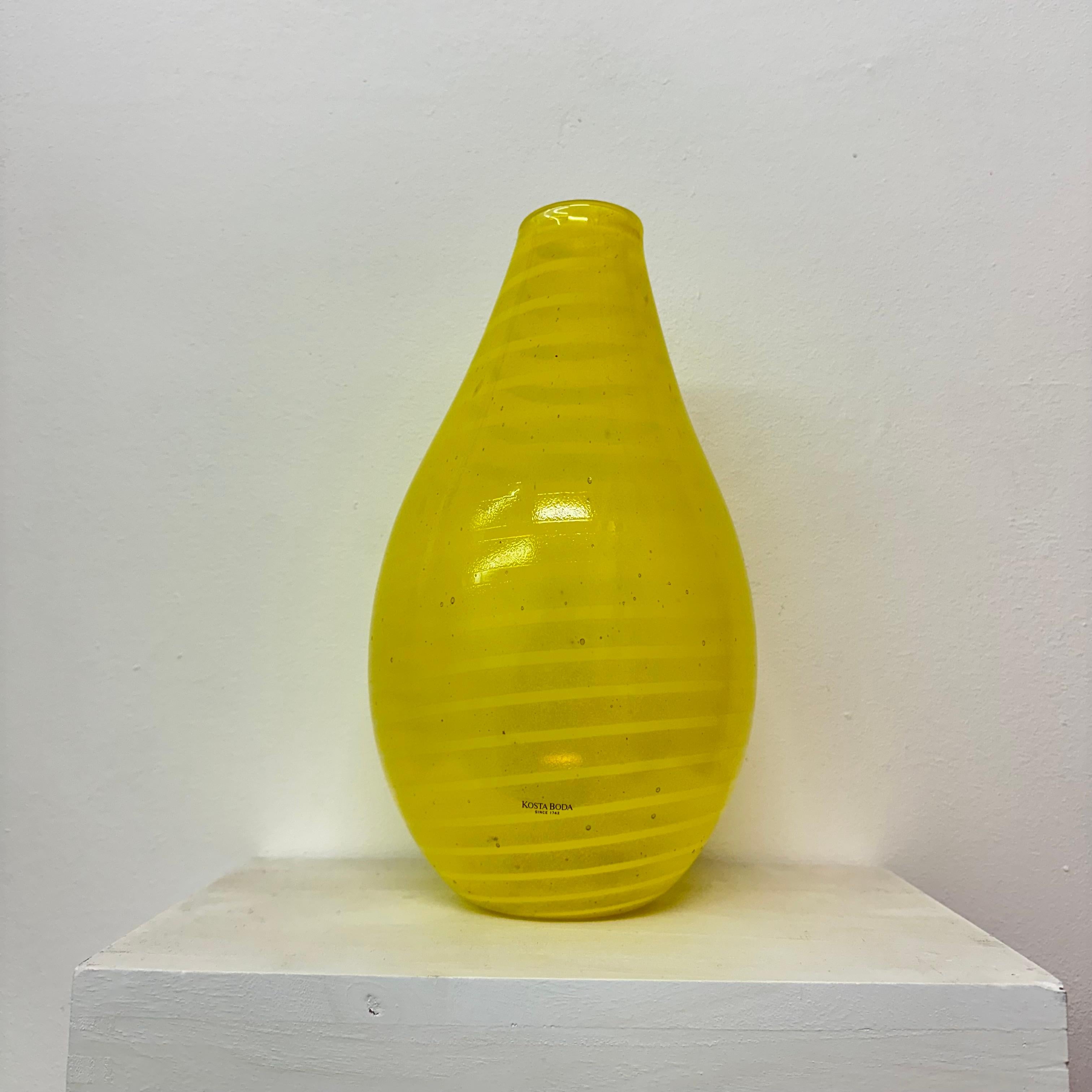 Late 20th Century Gunnel Sahlin for Kosta boda Sweden yellow glass vase , 1990’s For Sale