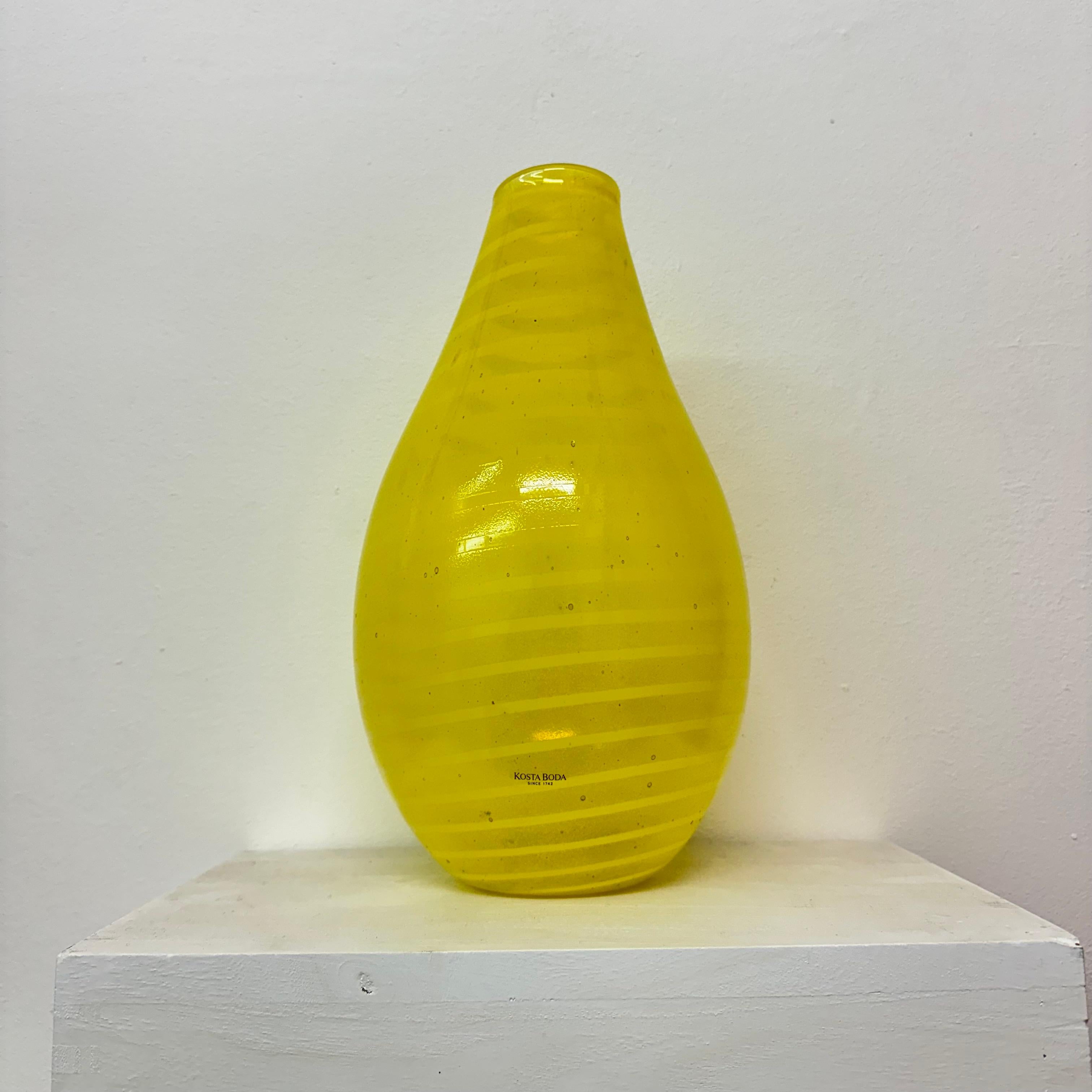 Gunnel Sahlin for Kosta boda Sweden yellow glass vase , 1990’s For Sale 2