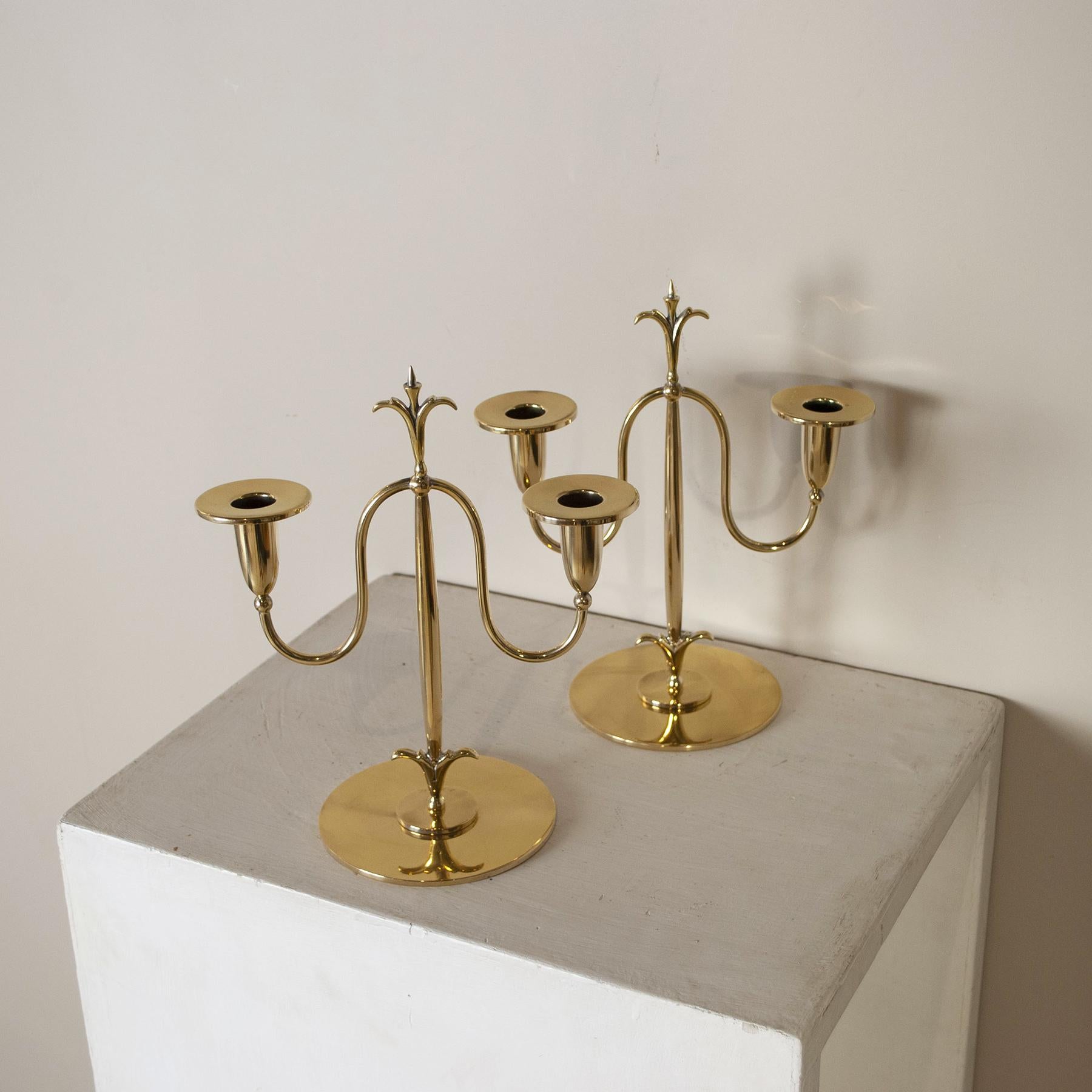 Mid-20th Century Gunner Ander Brass Candlesticks 1960s For Sale